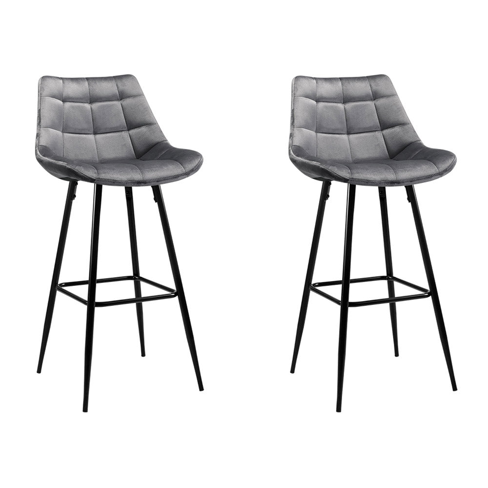 2-Pack Grey Velvet Bar Stools - Modern Kitchen Counter Stools for Dining Room, Bar, or Breakfast Nook - Comfortable & Stylish Seating Solution