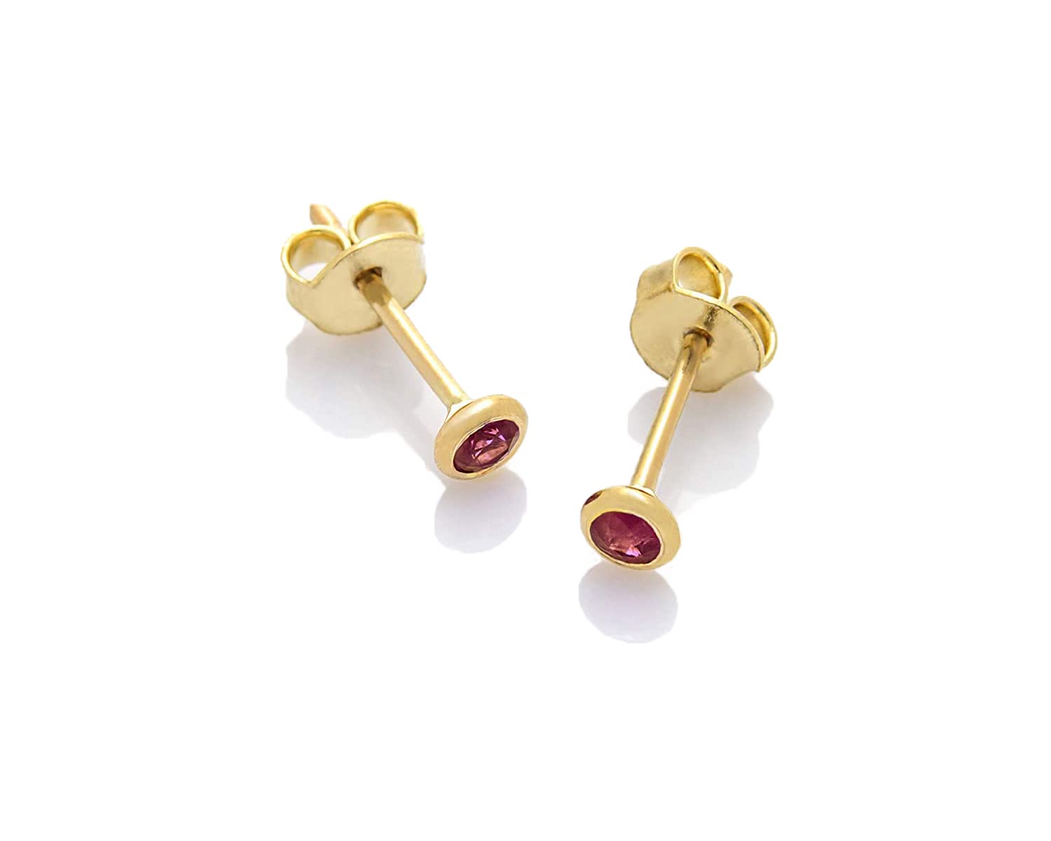 14K Solid Gold Ruby Round Bezel 4mm Gemstone Stud Earrings | July Birthstone Jewelry | Handmade Tiny Post Earrings for Women & Girls | Perfect Holiday Gifts, Anniversary Present & Everyday Elegant Wear