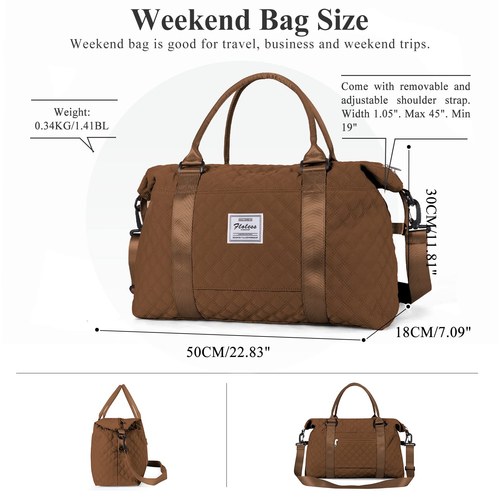 Best Women's Travel Duffel Bag - Carry On Weekender Overnight Bag in Sugar Brown | Perfect for Gym, Weekend Getaways & Business Trips | Lightweight & Durable Personal Item Bag