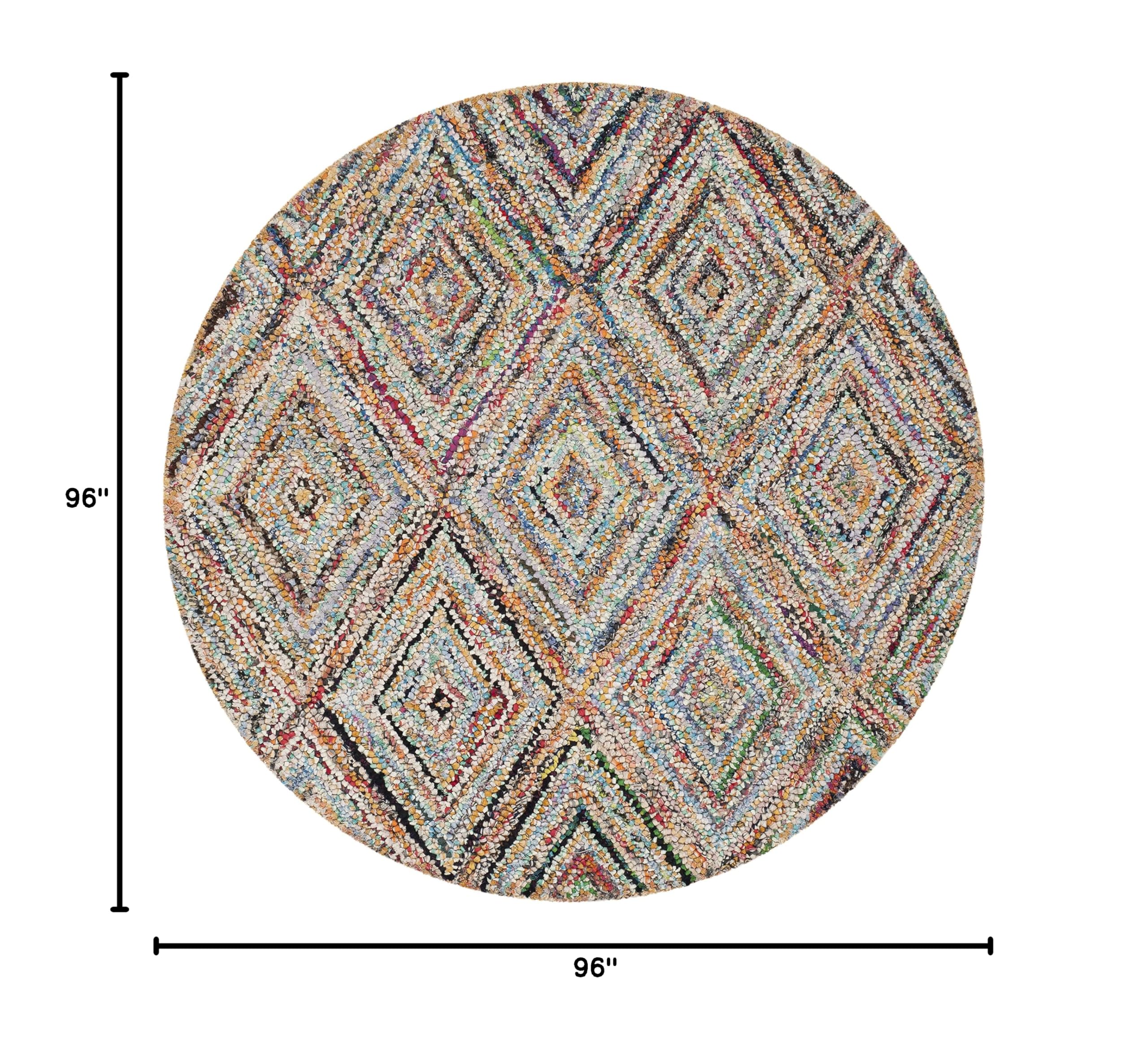 SAFAVIEH Nantucket Collection 8' Round Handmade Bohemian Diamond Cotton Area Rug - NAN314A - Perfect for Living Room, Bedroom & Boho Home Decor