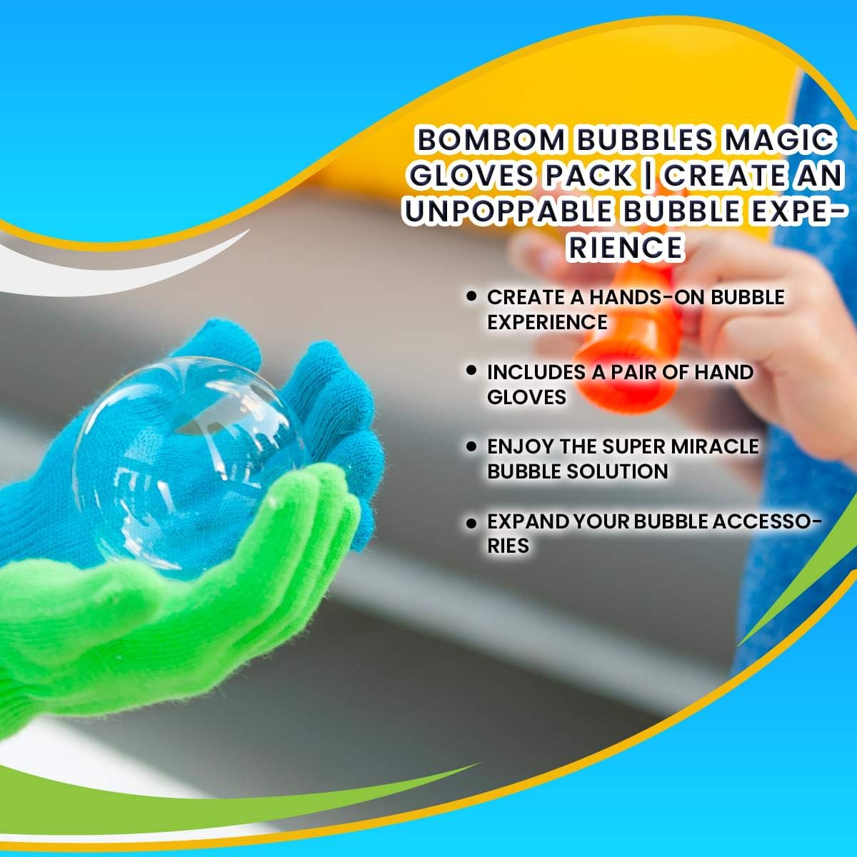 Magic Bubble Gloves Kit - Unpoppable Bubble Maker Set with Bubble Solution for Kids - Perfect for Outdoor Play, Birthday Parties & Science Experiments