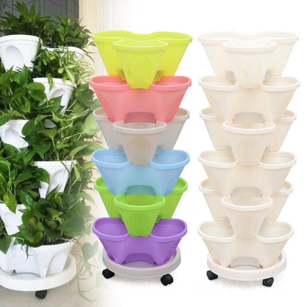 6 Tier Stackable Garden Pots - Plastic Planters for Growing Strawberries, Herbs, Flowers & Succulents | Indoor/Outdoor Vertical Gardening Solution (Colorful) - Perfect for Small Spaces, Balconies & Urban Gardens