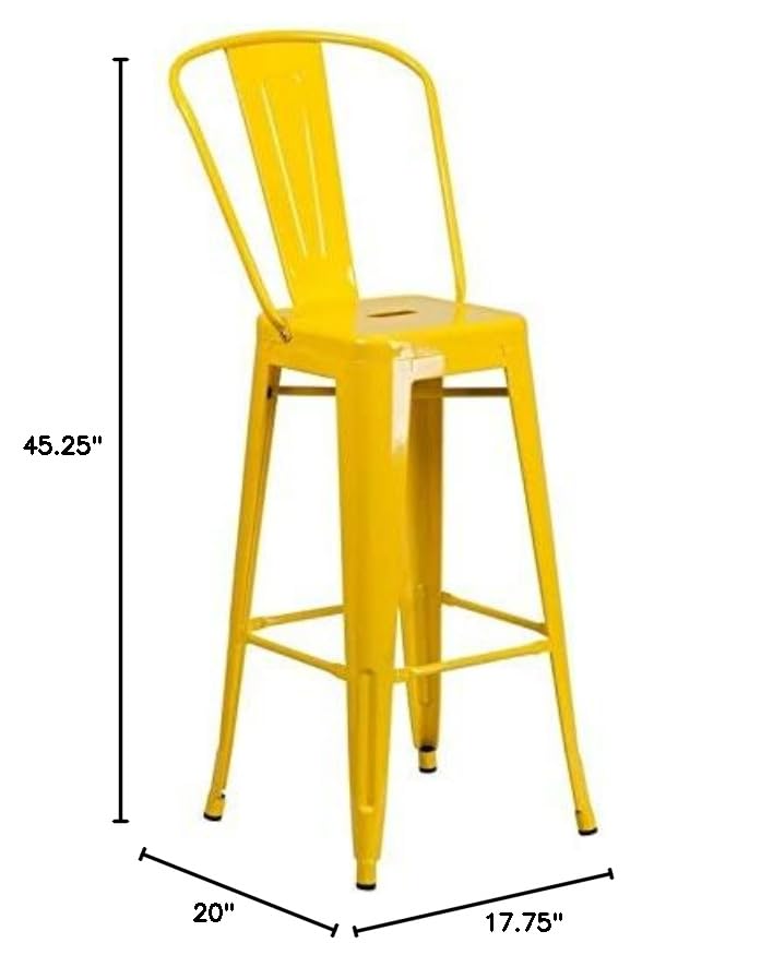 BOWERY HILL 30 Inch Industrial Bar Stool - Steel & Plastic Construction, Yellow - Perfect for Kitchen Islands, Home Bars & Commercial Use