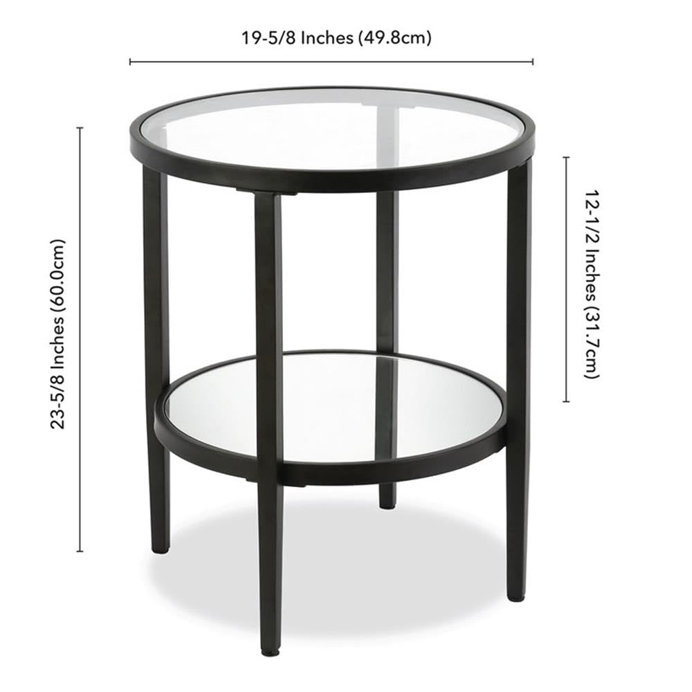 Modern Round Glass Top Metal Accent Table with Shelf - Black Pemberly Row End Table for Living Room, Bedroom & Office Decor