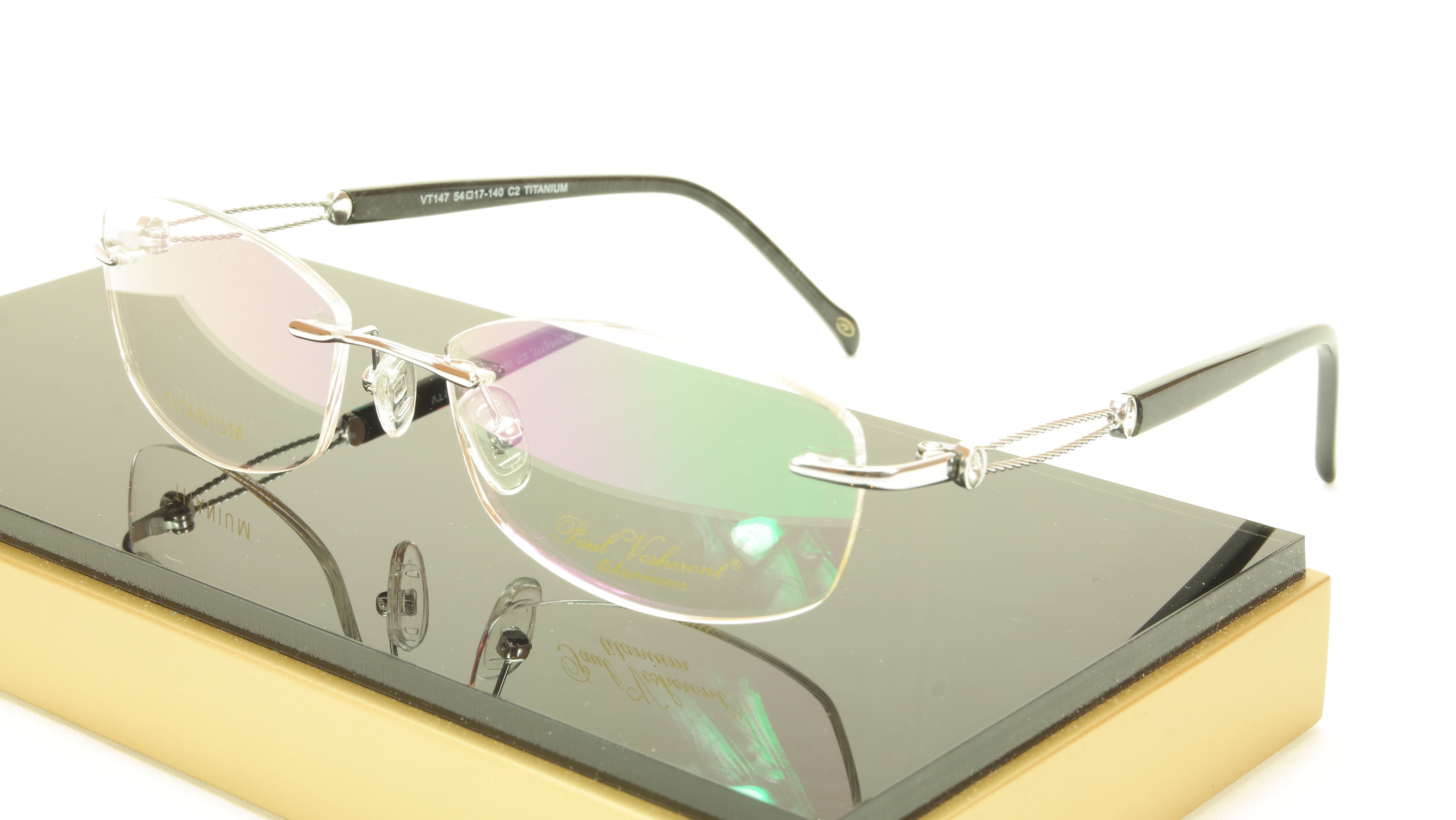 Paul Vosheront VT147 C2 Titanium Silver Rimless Eyeglasses Frame - Italian Design for Men & Women - Perfect for Office, Reading & Fashion Accessories