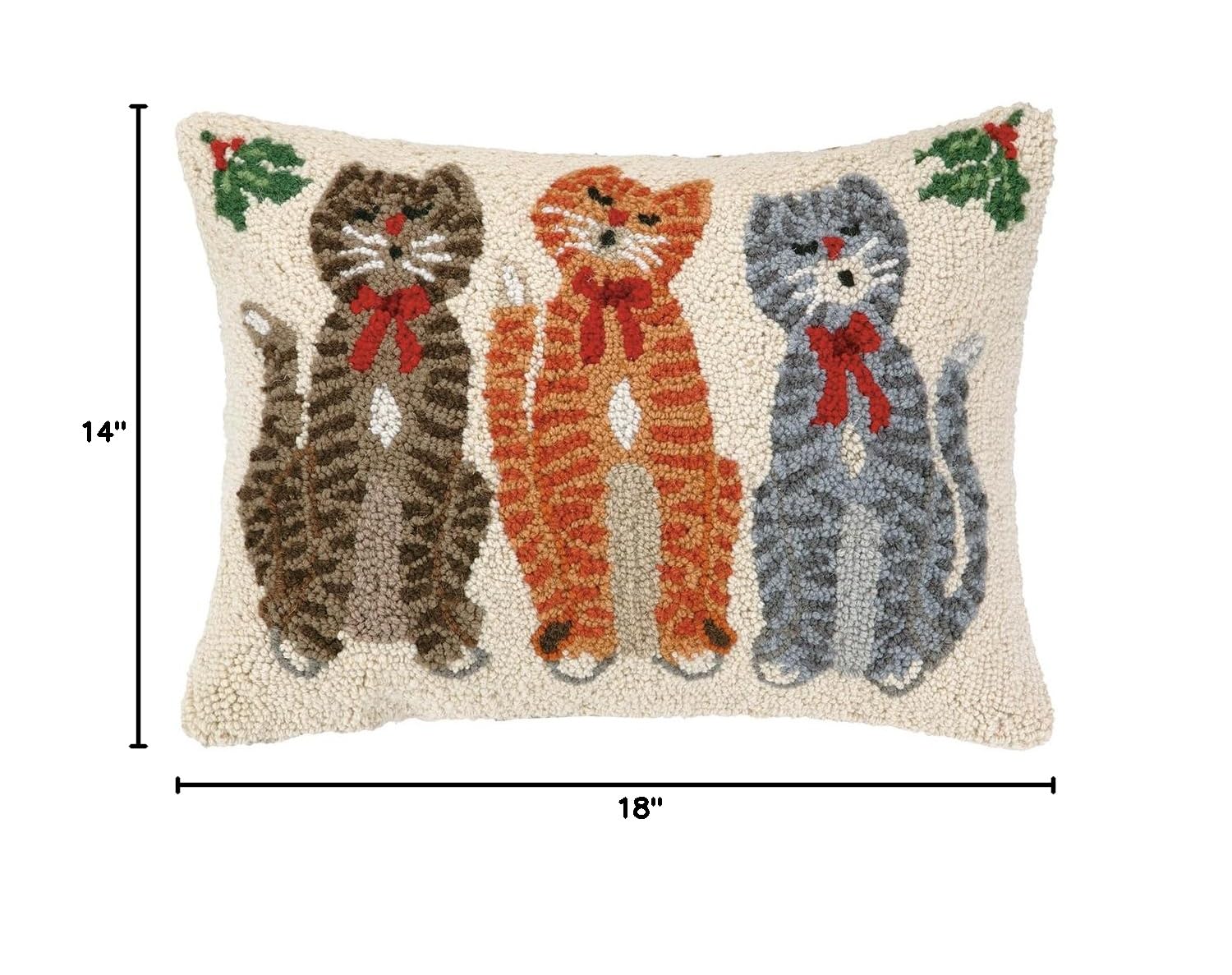 Handmade Peking Caroling Cat Trio Hook Wool Throw Pillow - Cozy Home Decor for Sofa, Bed & Nursery | Traditional Chinese Folk Art Cushion