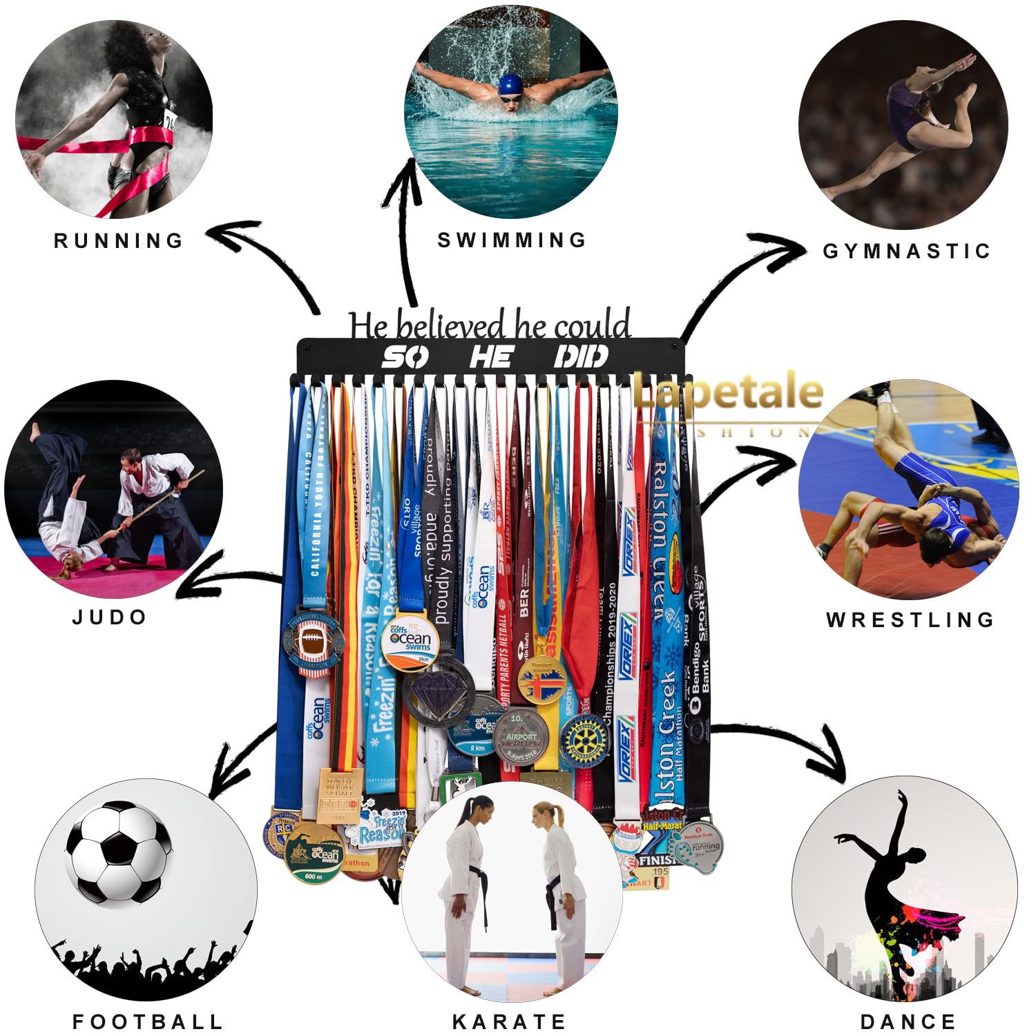 Premium Metal Medal Display Rack for Runners - Marathon & Triathlon Medal Holder with Wall Mount - Perfect for Race Finishers to Showcase Achievements in Home Gym or Office
