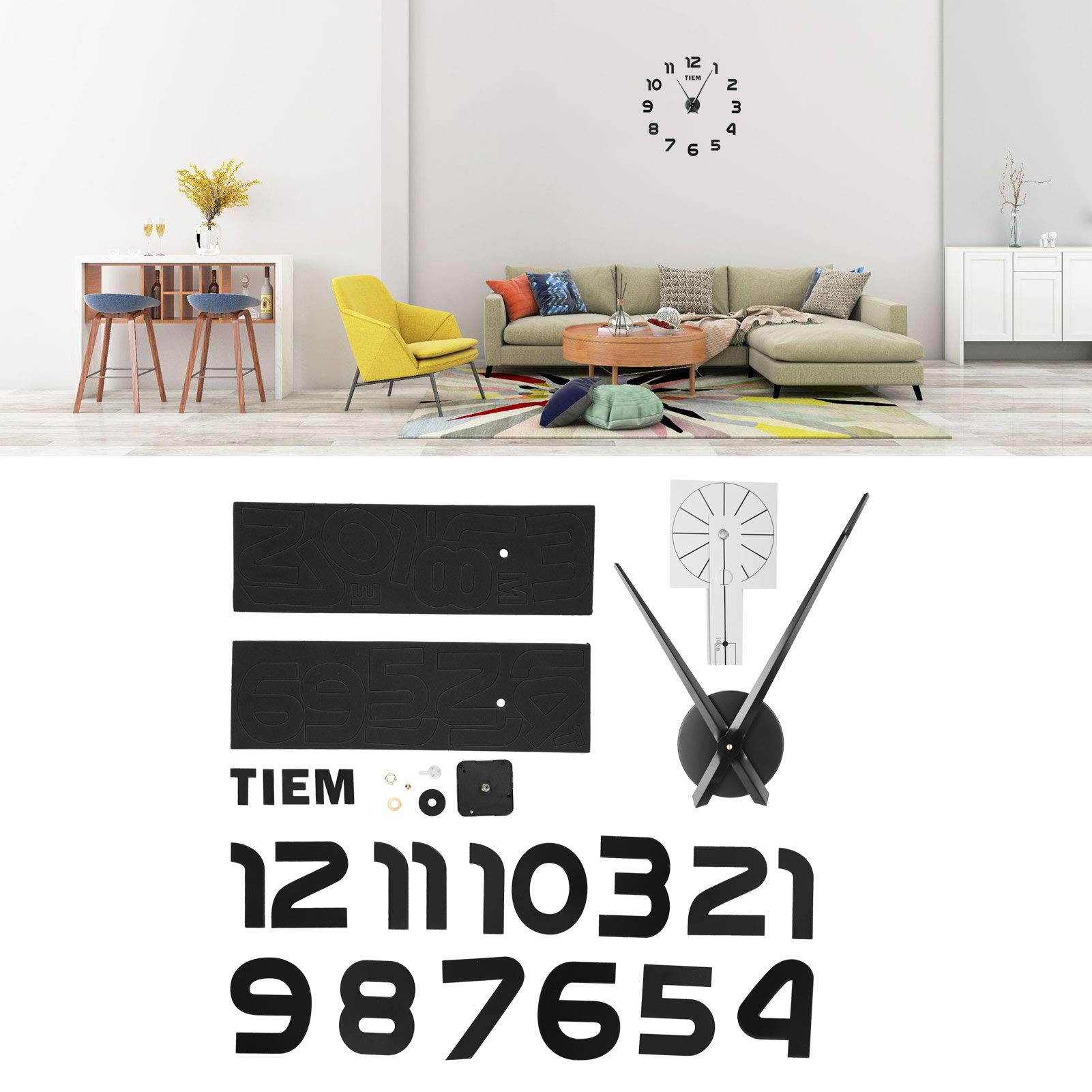 Modern Acrylic Mirror Wall Clock - Large Frameless DIY Decorative Sticker for Home & TV Wall Decor (Black) | Perfect for Living Room, Bedroom & Office Spaces