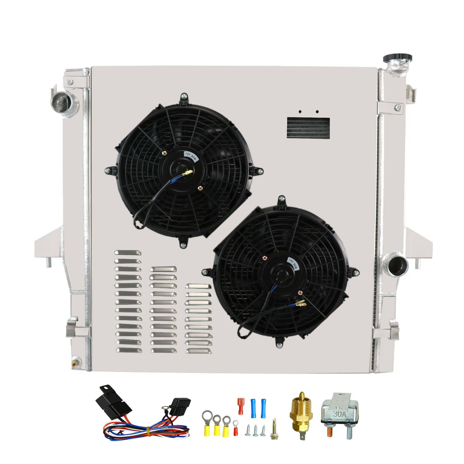 Aluminum Radiator for 2003-2010 Dodge Ram 2500 3500 with Cummins 5.9L 6.7L Diesel Engine - 2 Row Heavy Duty Cooling System with Shroud, Fan & Relay Kit - Perfect for Off-Roading, Towing & Extreme Weather Conditions