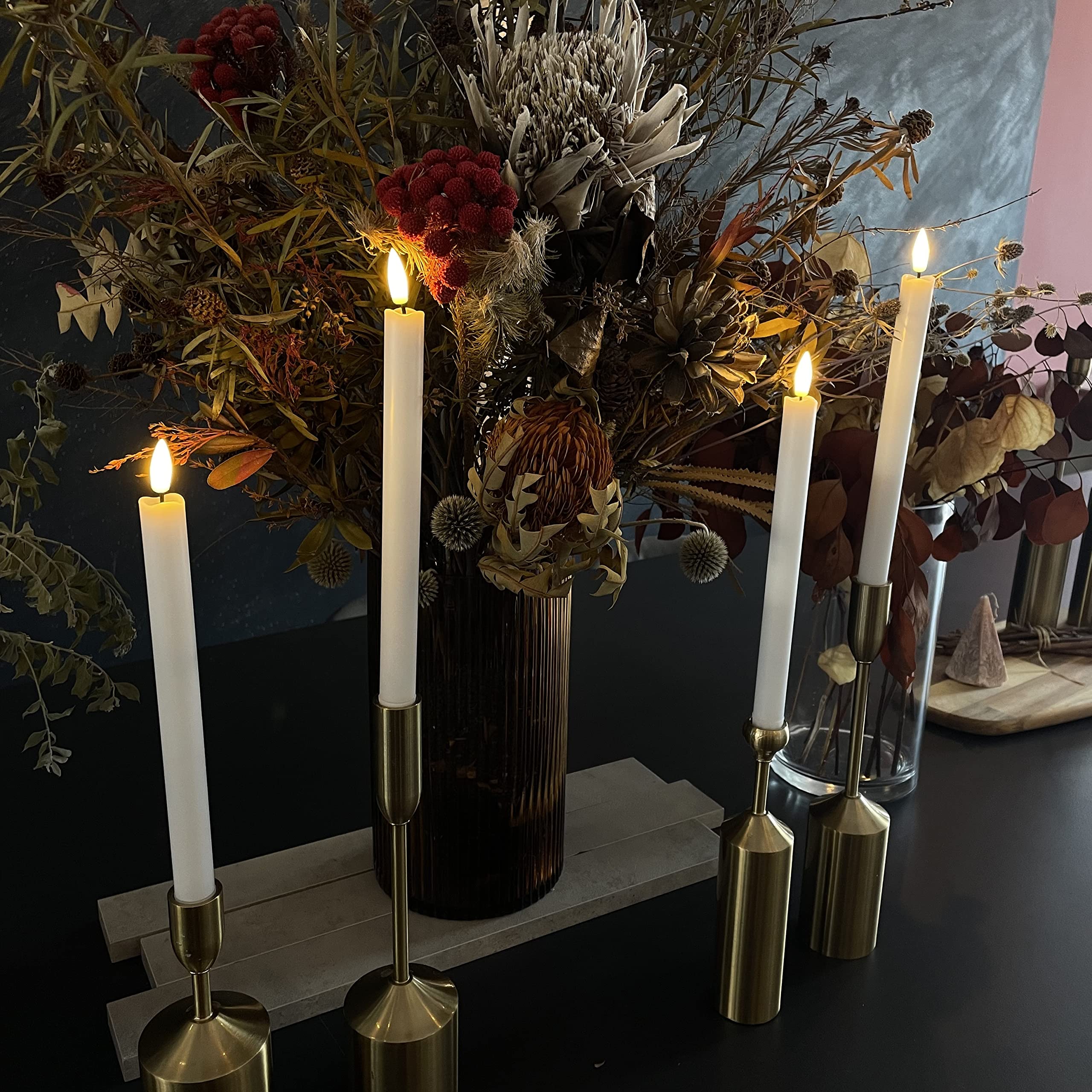 LOVECANDOU LED Flameless Taper Candles - Battery Operated Electric Candles with Remote & Timer, Realistic Flickering Wax Effect, Floating Candle Sticks for Windows, Home Decor, Wedding, Christmas, Halloween (White) - Perfect for Romantic Dinners, Holiday Decorations and Cozy Ambiance