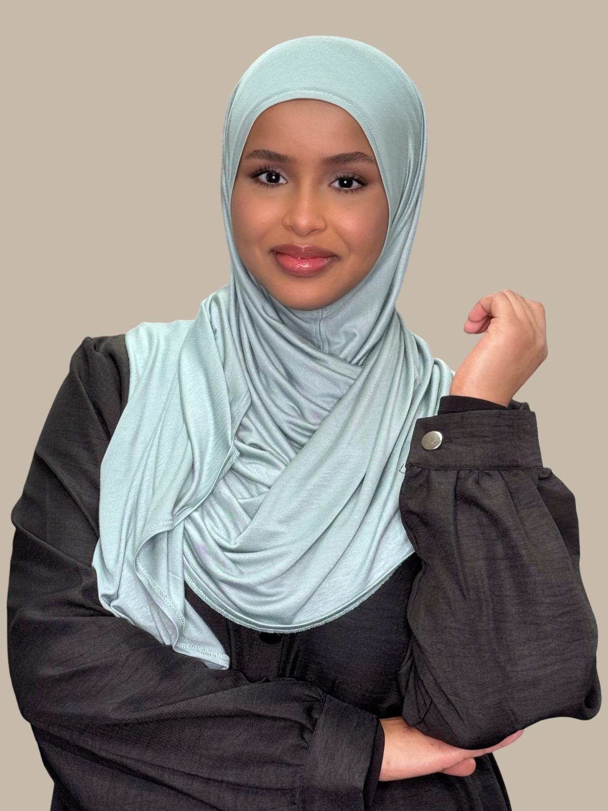 Pre-Sewn Jersey Hijab in Pale Cyan - Soft & Comfortable Muslim Headscarf for Daily Wear & Prayer