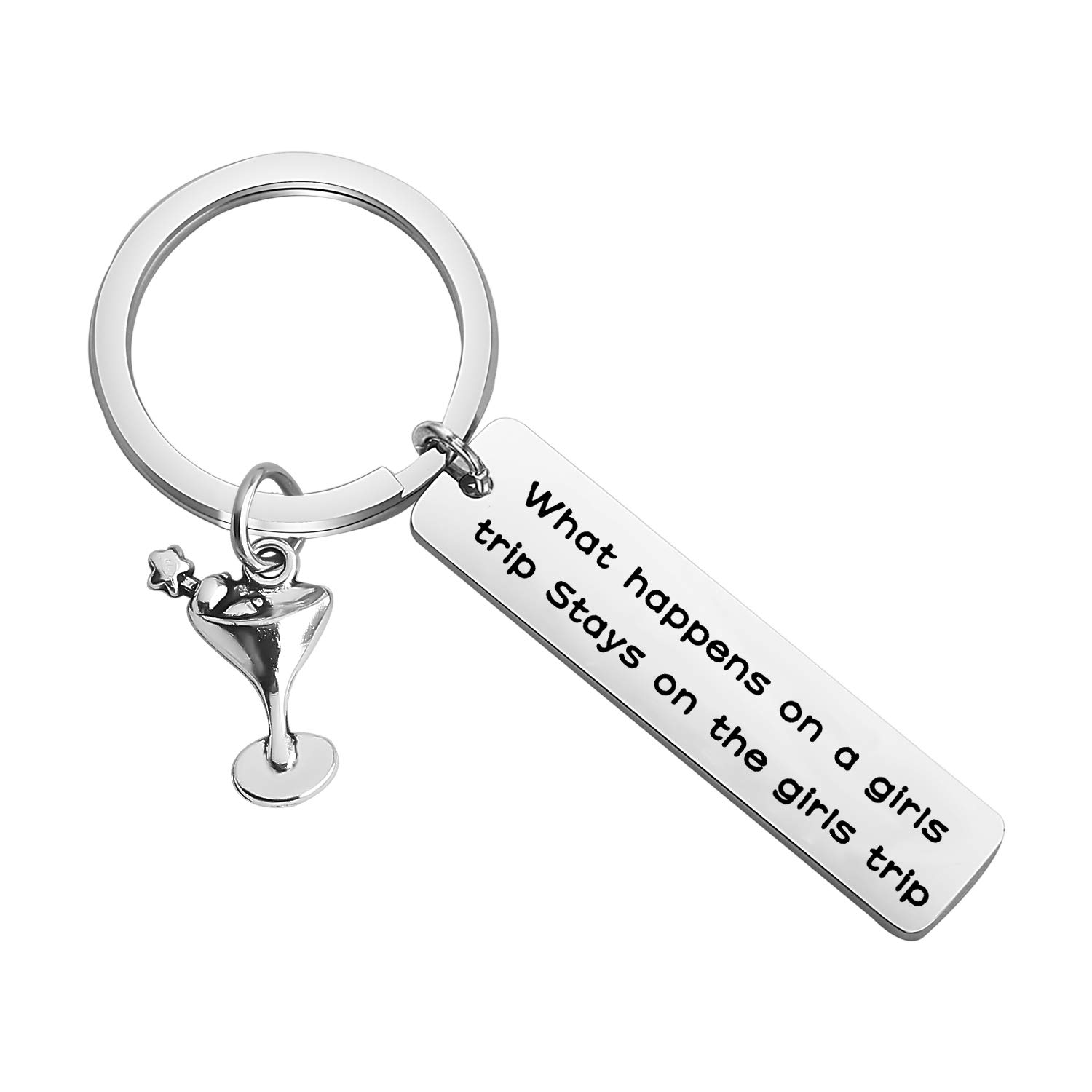 TGBJE Girls Trip Keychain - Funny Bachelorette Party Gift for Women, Best Friend & Bridesmaid - Perfect for Girls Weekend, Vacation & Travel Accessories - Engraved with 'What Happens On a Girls Trip Stays On The Girls Trip