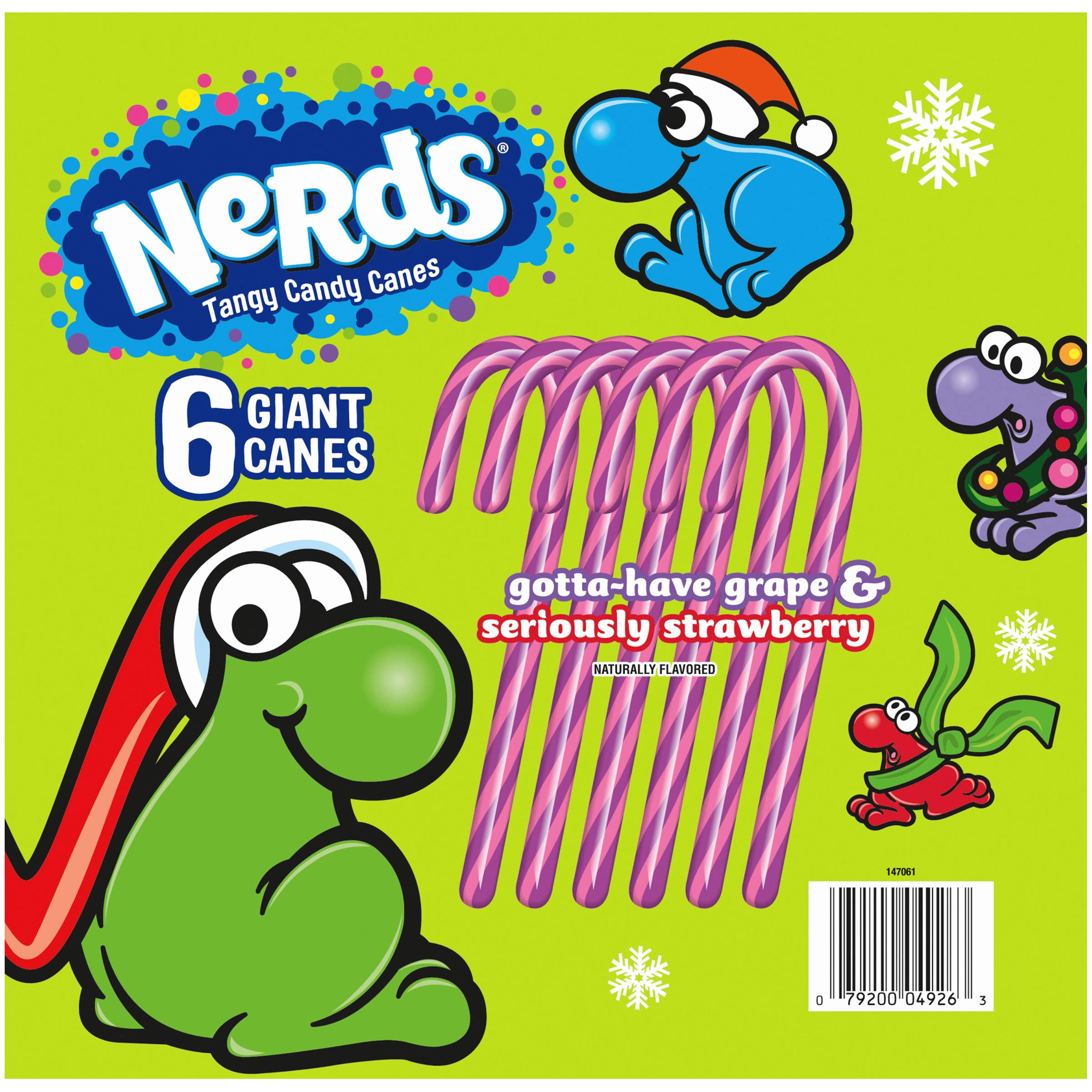 Nerds Giant Holiday Candy Canes - Pack of 6 Large Festive Peppermint Candy Sticks | Perfect for Christmas Stockings, Party Favors & Holiday Decorations