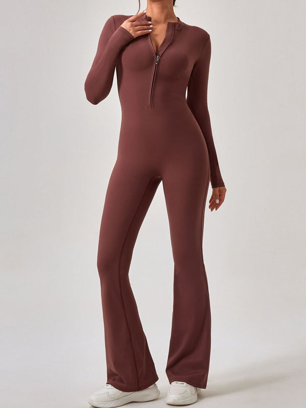 ZASUWA Women's High Waist Zipper Flare Jumpsuit - Stylish Casual Romper for Summer Outfits, Beach Wear & Party Dresses