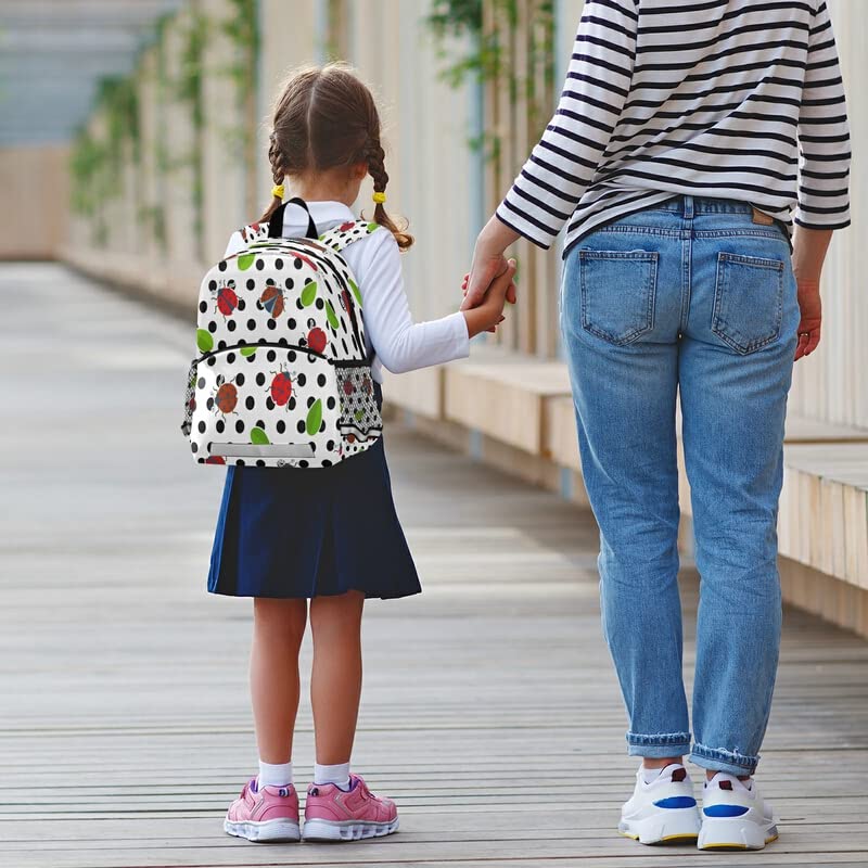QUGRL Red Ladybugs Toddler Backpack with Black Polka Dots - Cute Kindergarten School Bag for Preschool & Nursery, Travel Backpack with Safety Leash Harness for Boys & Girls Ages 3-8 - Perfect for School, Daycare & Family Outings