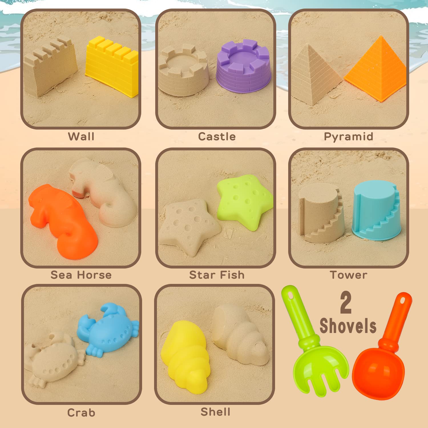 TOY Life Kids Beach Toys Set - Sand Shovel, Rake, Marine Life & Castle Molds with Mesh Bag - Fun Sandbox & Beach Accessories for Toddlers, Boys & Girls | Perfect for Outdoor Play, Summer Vacation & Family Beach Trips