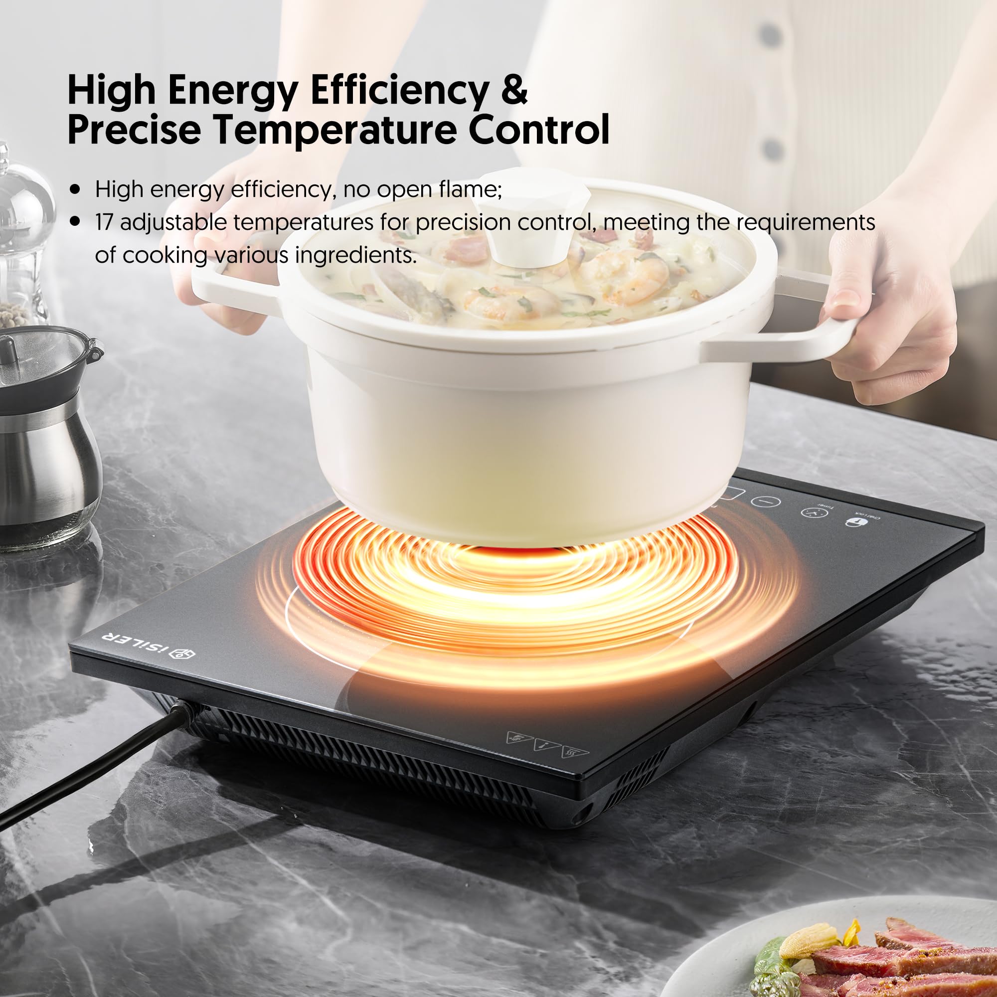 iSiLER 1800W Portable Induction Cooktop with Sensor Touch - 6.7