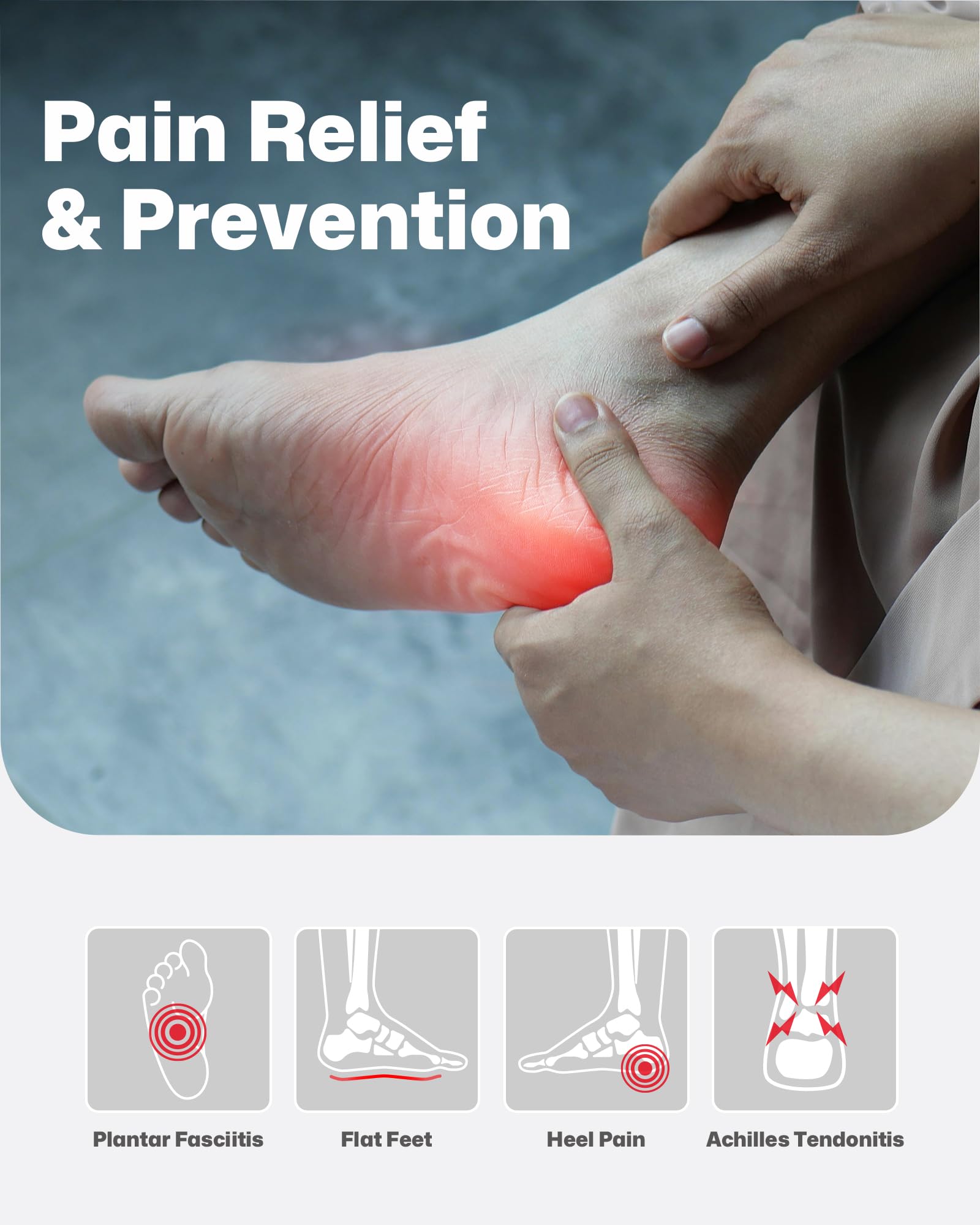 WalkHero Plantar Fasciitis Insoles for Men & Women - Orthotic Arch Support Inserts for Pain Relief, Reduce Foot Fatigue (Men's 6-6.5 | Women's 8-8.5) - Perfect for Running, Hiking & Daily Comfort