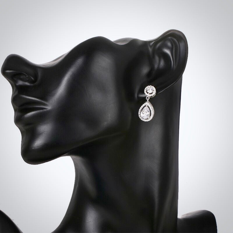Ilana Cubic Zirconia Bridal Earrings - Sterling Silver & 14K Yellow Gold Wedding Jewelry for Brides, Bridesmaids & Formal Occasions