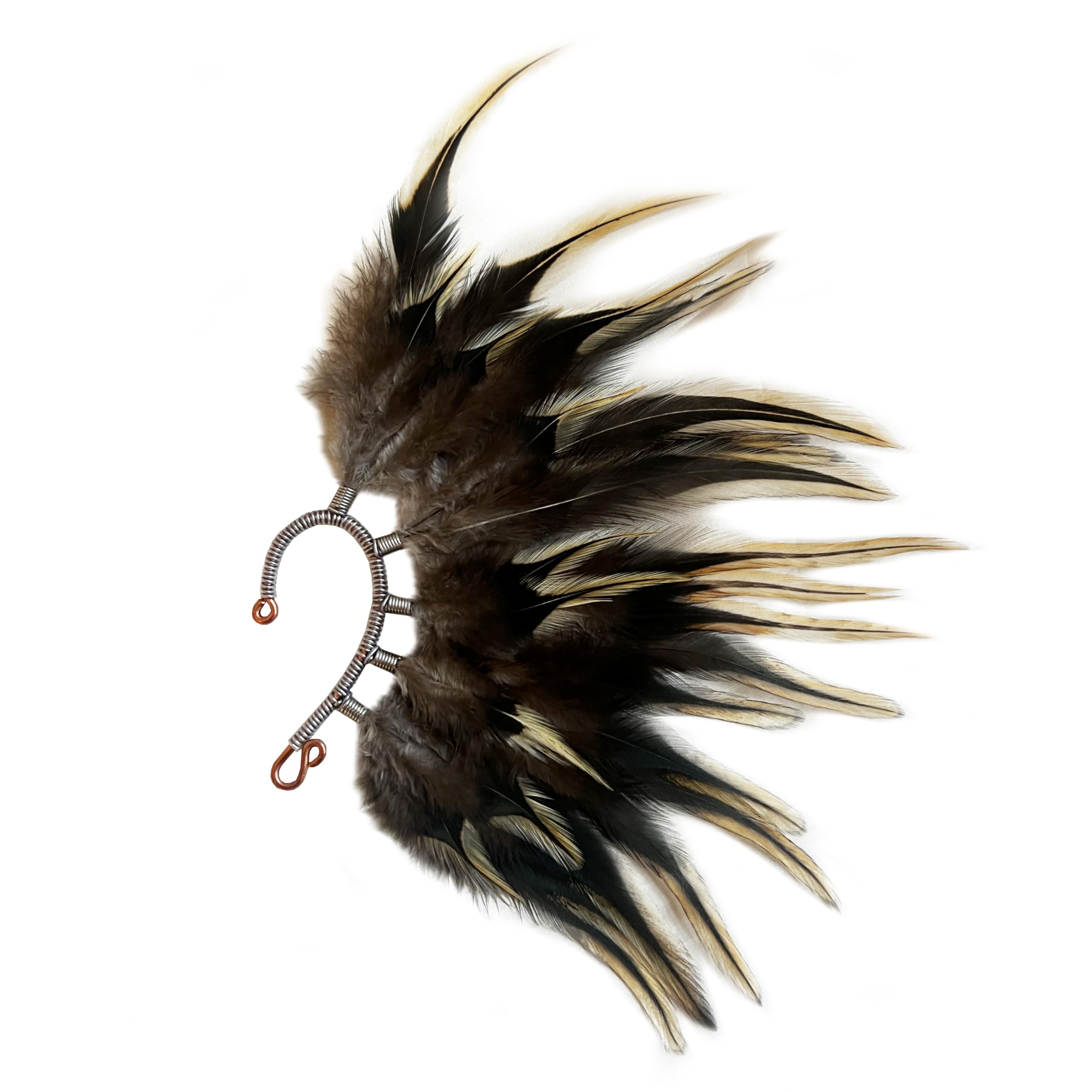 Handmade Brown Feather Ear Cuff - Fashionable Boho Earrings for Right Ear | Unique Feather Jewelry for Parties, Festivals & Special Occasions