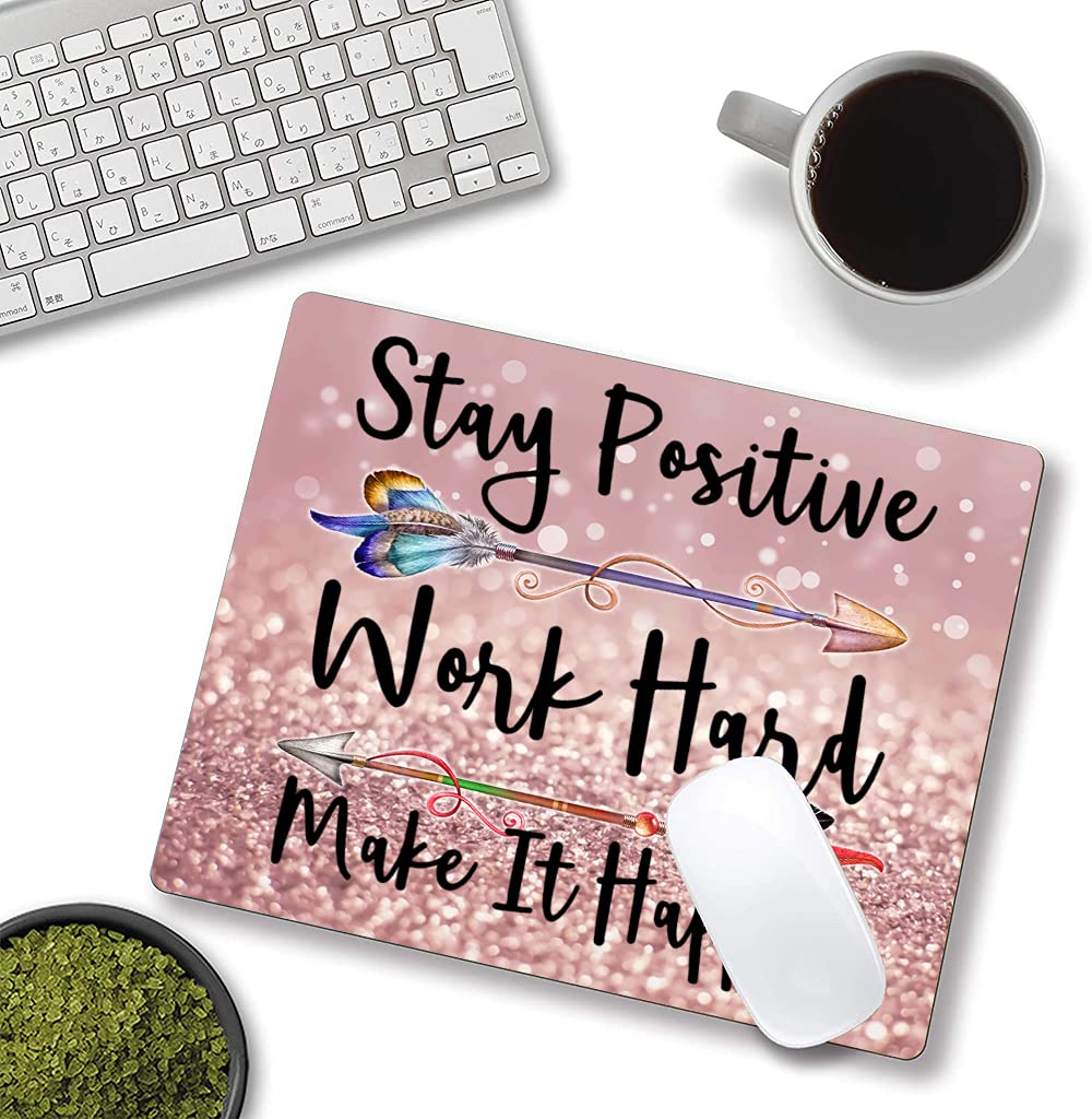 Custom Inspirational Quotes Glitter Mouse Pad - Non-Slip Rubber Base, Waterproof Square Mousepad for Office & Laptop - Motivational Desk Accessory for Work, Gaming & Home Office Setup