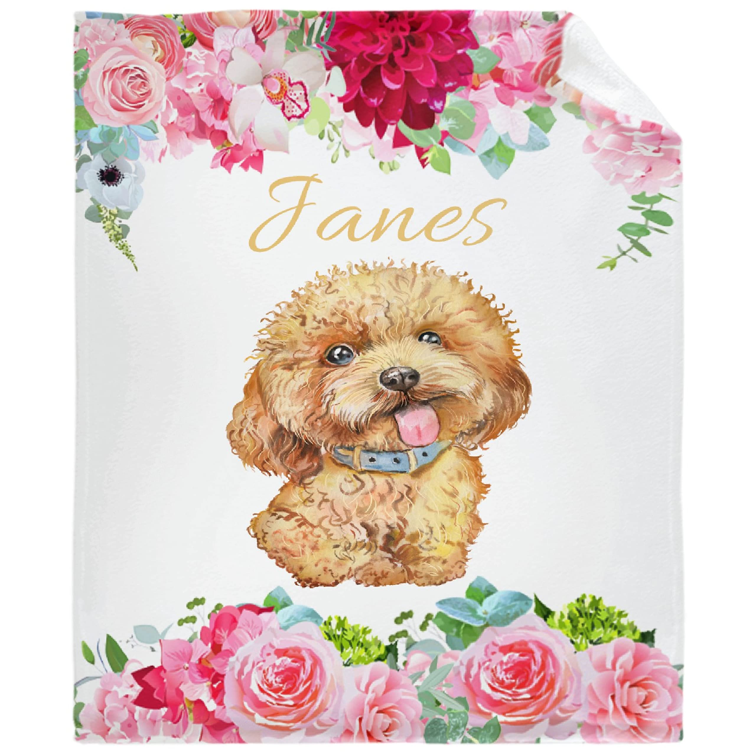 Personalized Baby Blankets for Boys & Girls - Custom Name Embroidered Fleece Blanket for Newborns - Soft Cozy Floral & Dog Print Throw - XL Size for Nursery, Crib, Stroller & Family Cuddles
