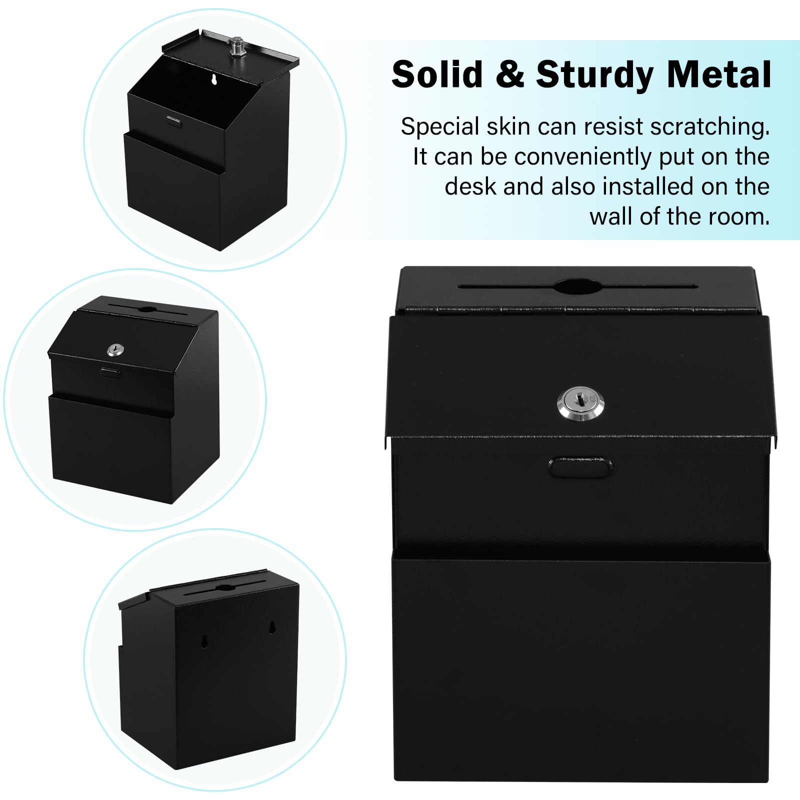 Wall Mountable Locking Suggestion Box with Key - Secure Donation Box, Voting Ballot Box, Collection Drop Box - Includes 50 Free Suggestion Cards - 7.1