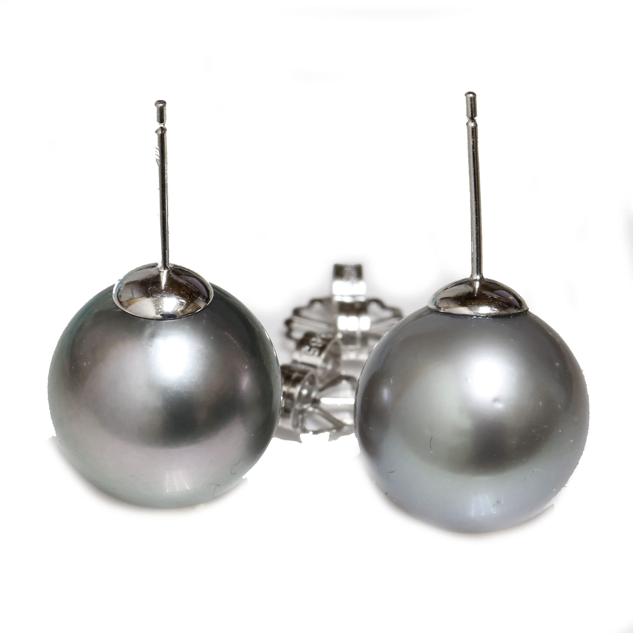14K Gold Tahitian South Sea Pearl Stud Earrings 14mm Natural Grey Blue AAA Quality - Luxury Jewelry Gift for Women, Brides, Anniversary & Special Occasions