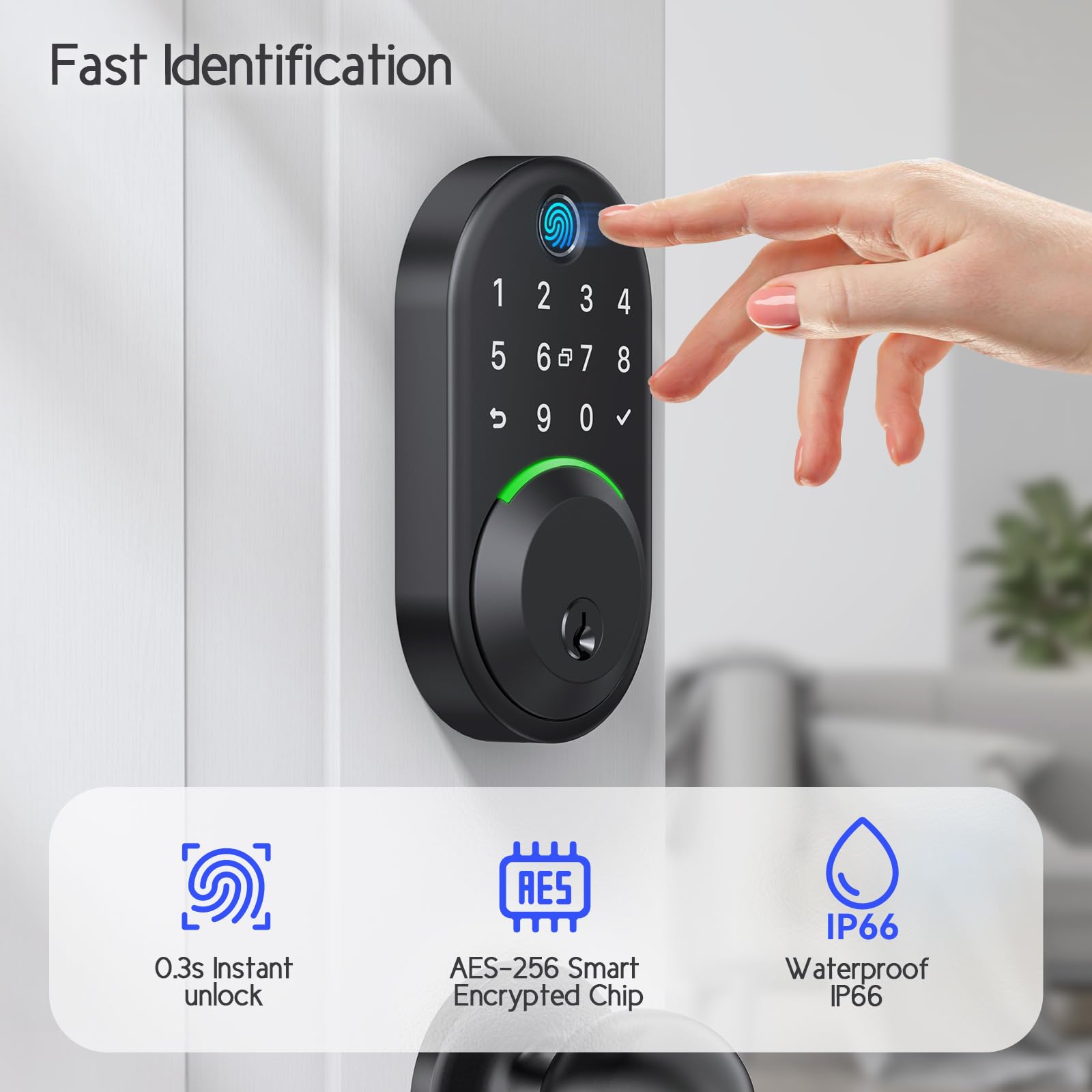 Smart Keypad Deadbolt Lock with Knob - Keyless Entry Fingerprint Door Lock for Front Door, Electronic Code Handle Set with Auto Lock - Perfect for Home Security & Smart Access Control