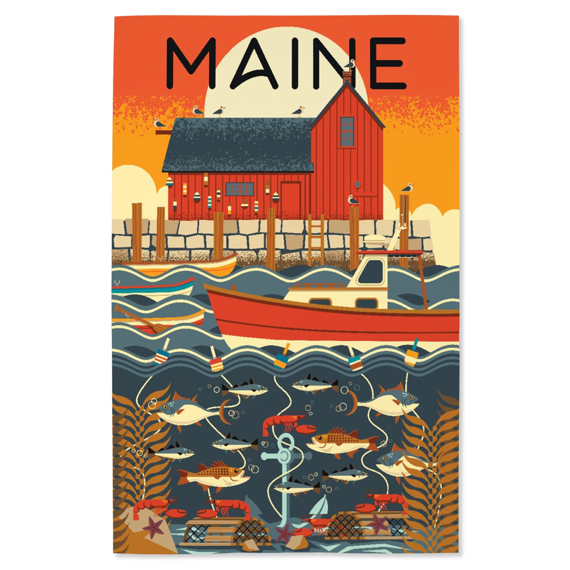 Lantern Press 16x24 Inch Giclee Art Print - Coastal Maine Nautical Geometric Wall Decor for Living Room, Bedroom & Office