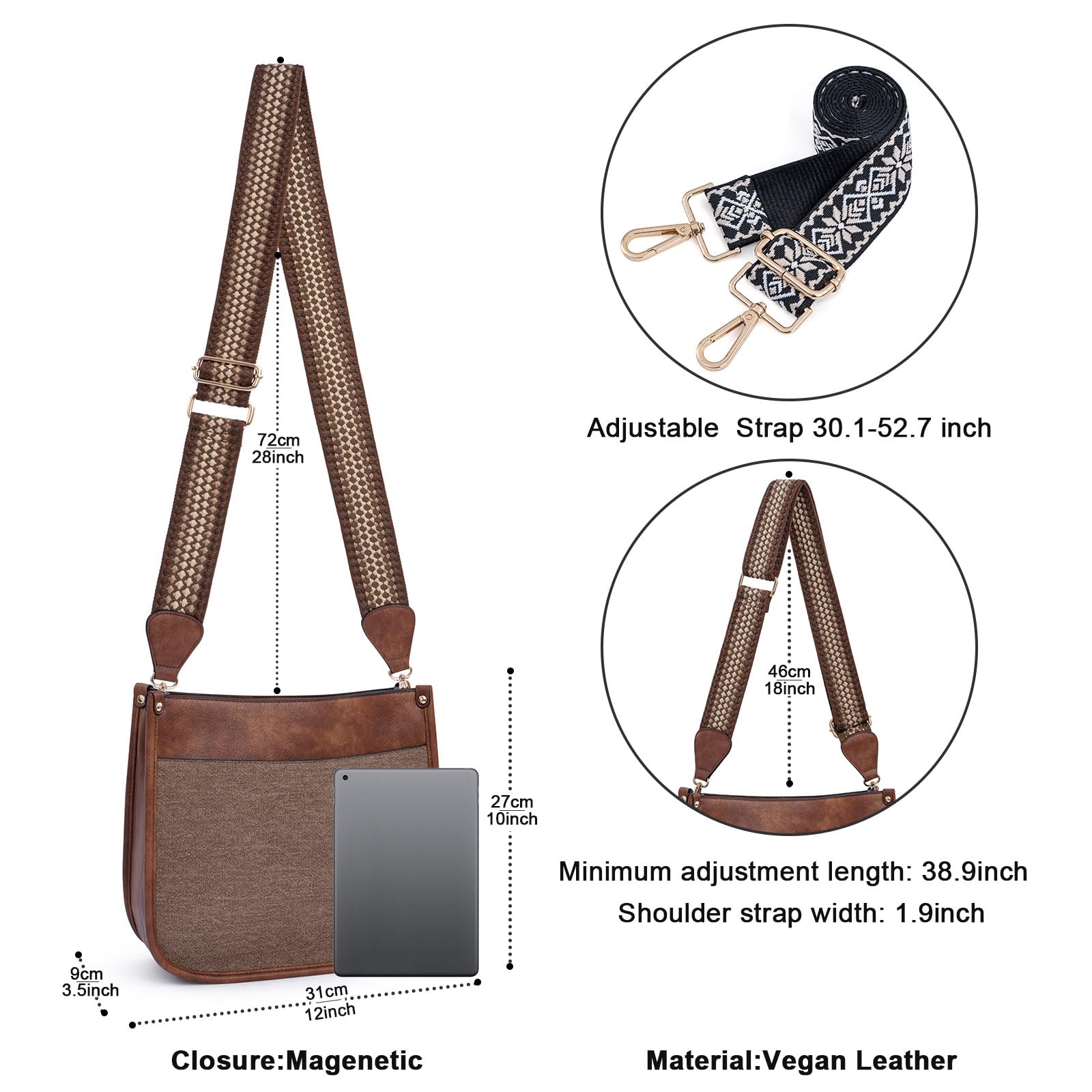 Vegan Leather Crossbody Bag for Women - Adjustable Strap Hobo Shoulder Purse | Trendy & Stylish Handbag for Work, Travel & Everyday Use