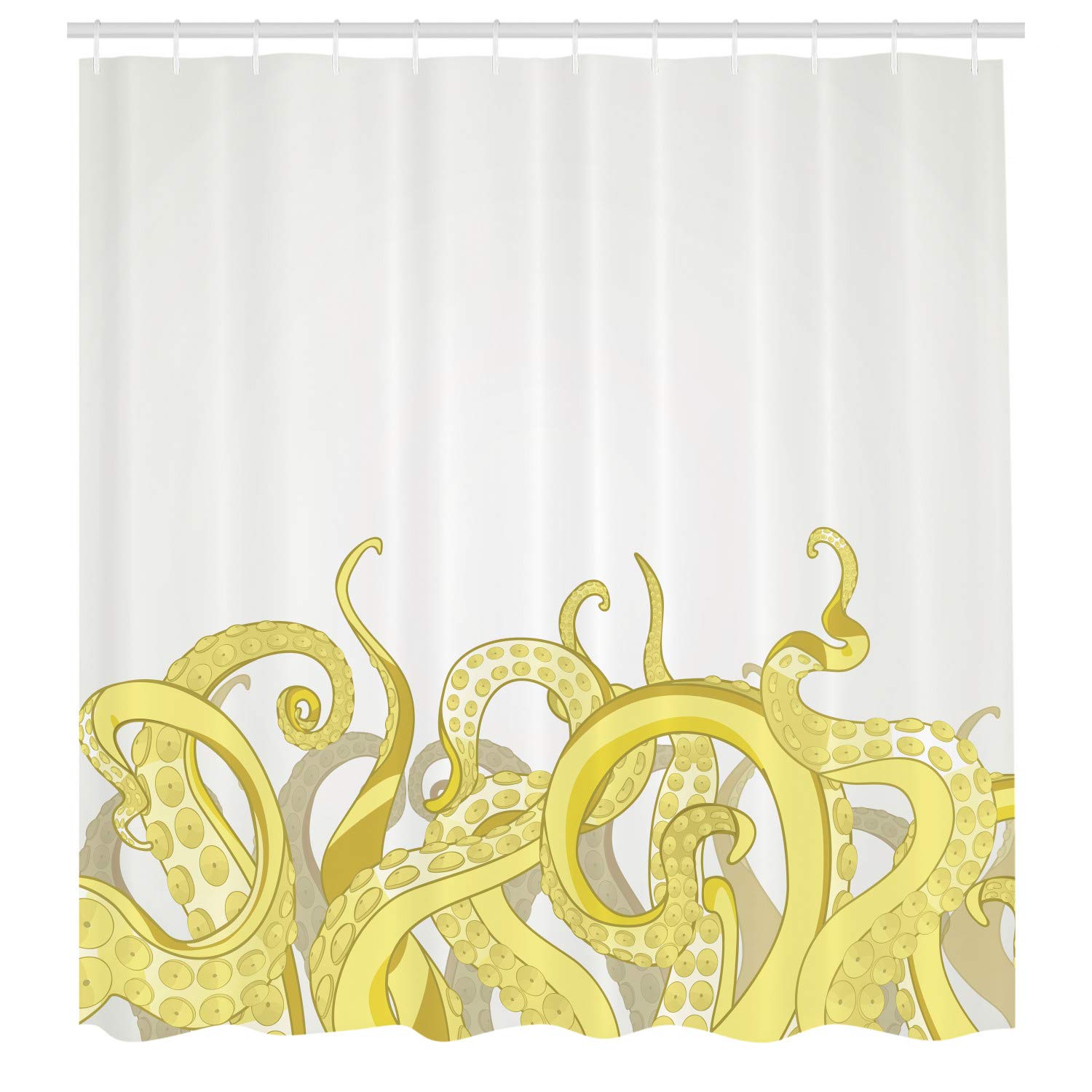 Ambesonne Octopus Shower Curtain - Waterproof Fabric Bathroom Decor with Hooks, 69x75 Inches, Yellow - Underwater Marine Theme with Sea Creatures & Tentacles - Perfect for Coastal, Nautical or Ocean-Themed Bathrooms