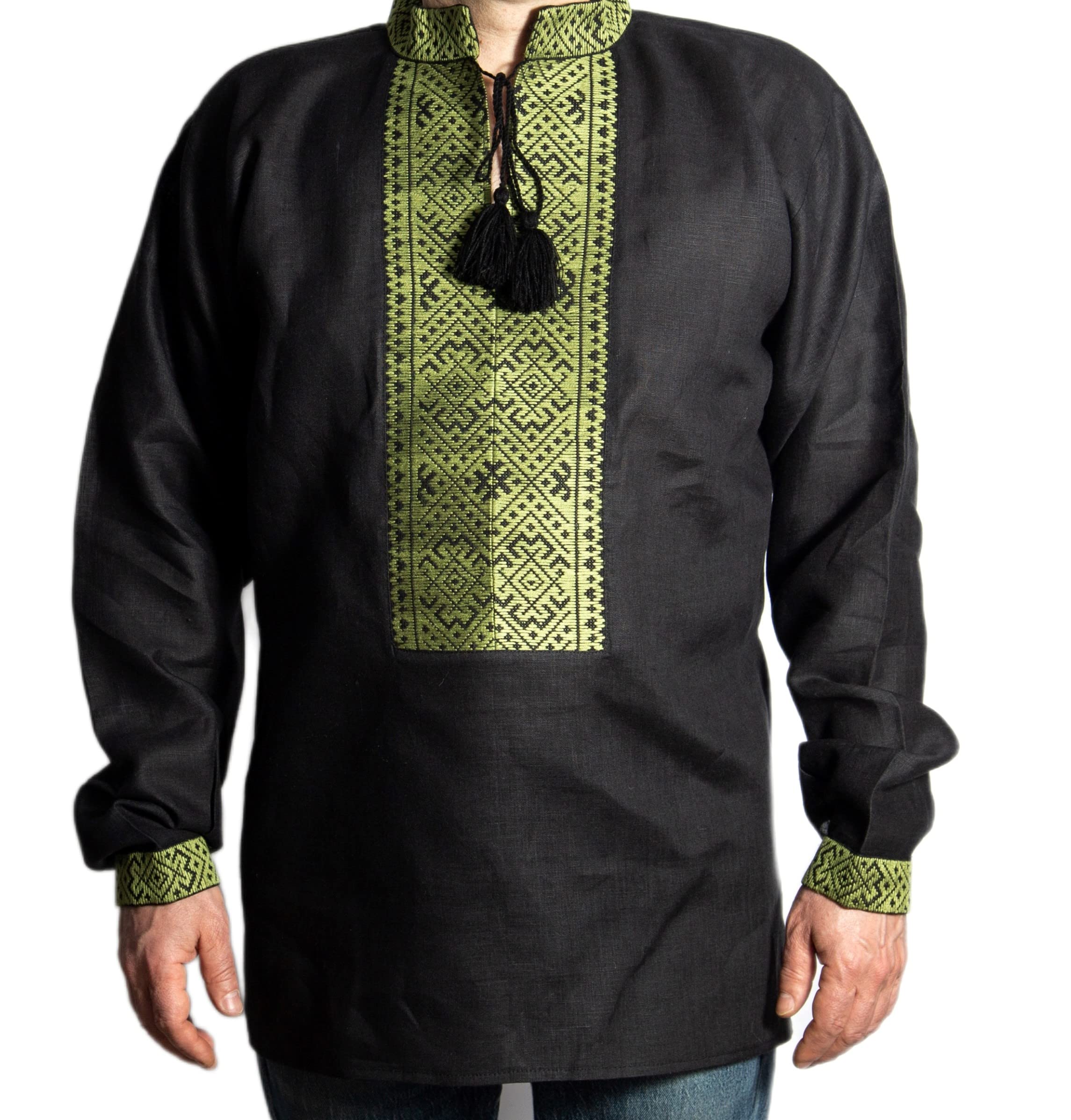 Men's Black Linen Vyshyvanka Shirt with Red & White Embroidery - Sizes S to 3XL - Valentine's Day Gift for Him - Perfect for Ukrainian Festivals, Cultural Events & Date Nights