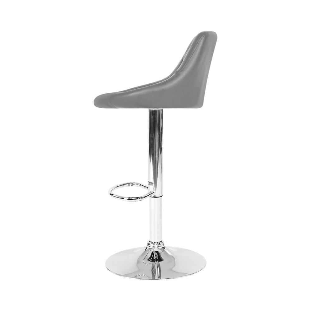 4 Bar Stools with Leather Padded Seats & Gas Lift Mechanism in Grey - Perfect for Kitchen Islands, Breakfast Bars & Home Bars