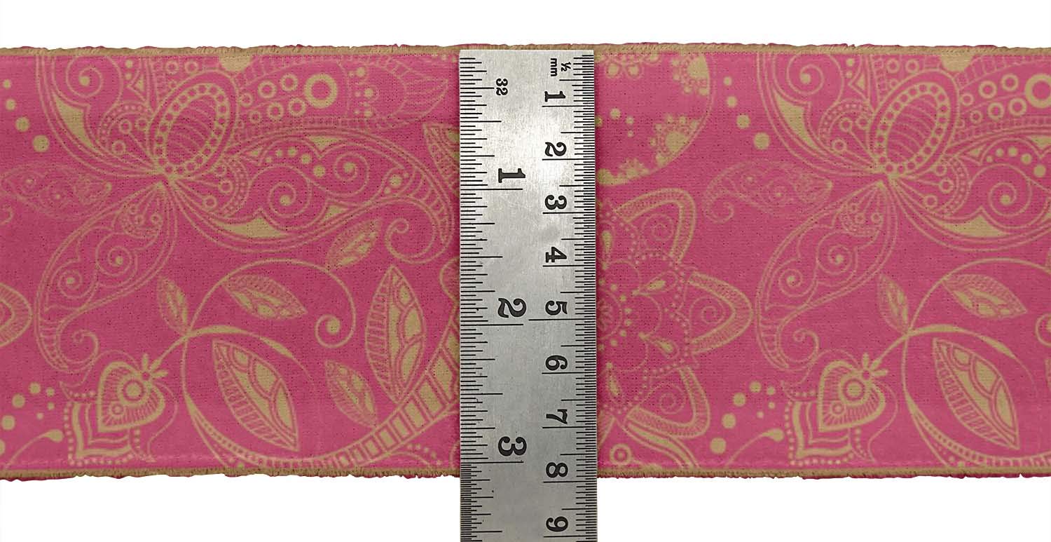 IBA Indianbeautifulart Pink Leaves & Floral Printed Velvet Ribbon Trim - 9 Yards, 3 Inches Wide - Premium Craft Lace for Sewing, DIY Projects, Gift Wrapping & Home Decor
