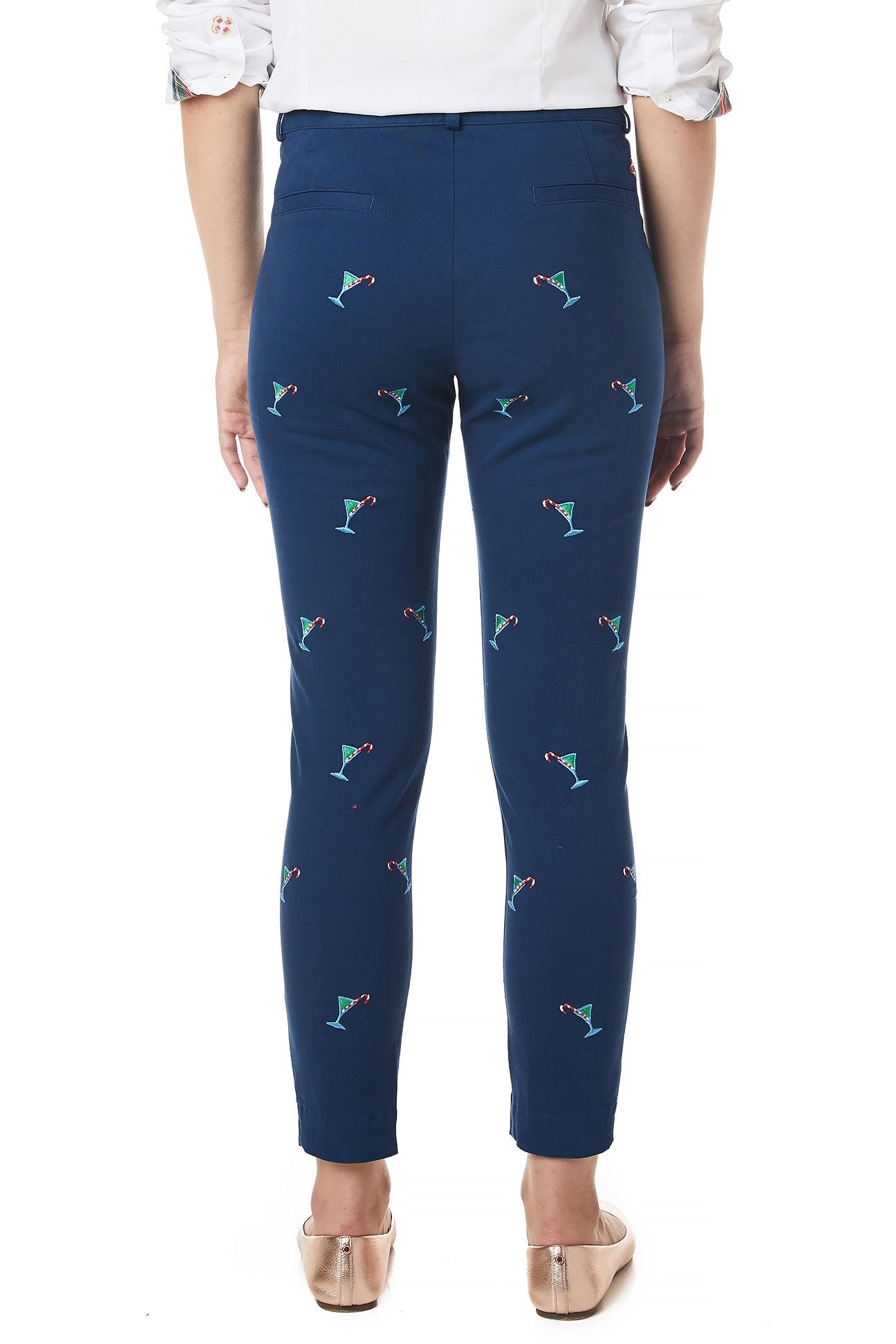 Stretch Twill Ankle Capri Pants in Nantucket Navy & Martini Candy Cane - Comfortable Women's Casual Pants for Work, Travel & Everyday Wear