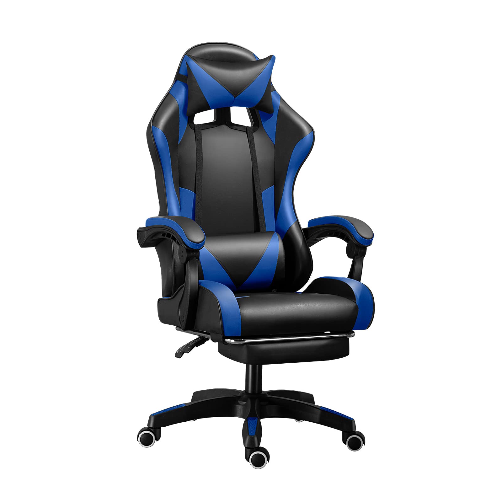 Ergonomic Gaming Chair with Footrest & Lumbar Support - Adjustable Height High Back Computer Office Chair, 360° Swivel (Blue) - Perfect for PC Gaming, Home Office & Streaming Setup