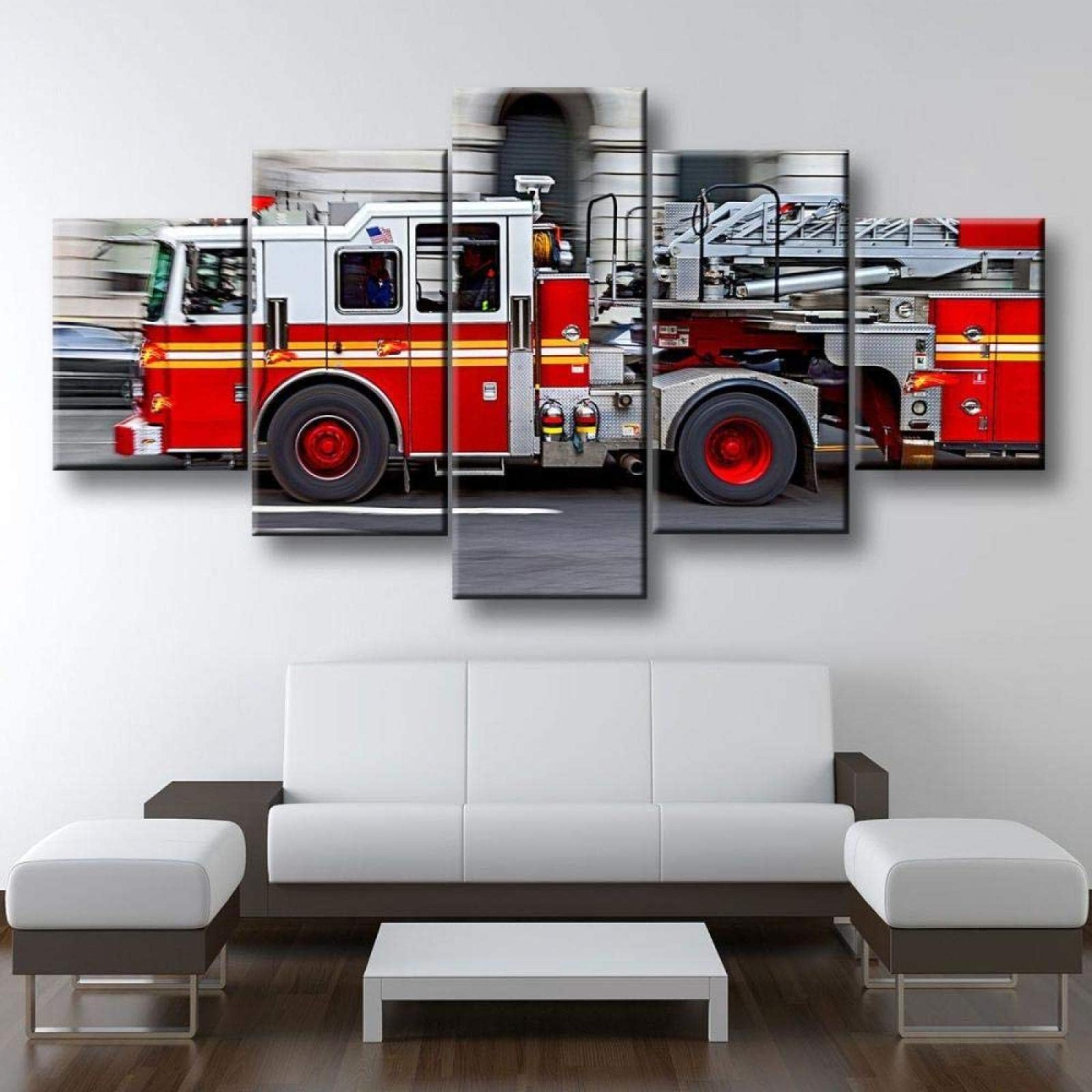 5-Piece Fire Truck & Firefighter Wall Art Canvas Prints - Classic Hero Firefighter Posters for Home, Office, Bedroom & Living Room Decor - Frameless 80''W x 40''H - Perfect Gift for Firefighter Enthusiasts & First Responder Appreciation