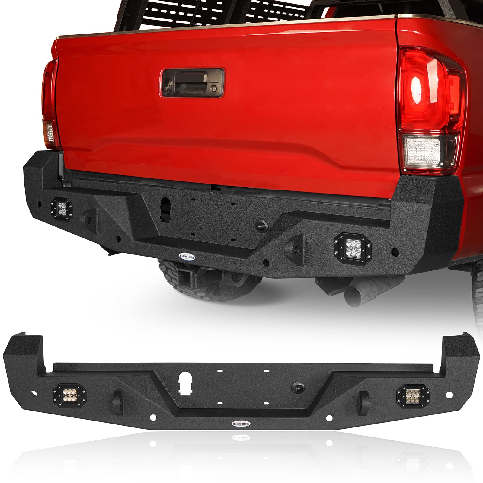 Hooke Road Heavy Duty Rear Bumper with 2×18W LED Lights for 2016-2023 Toyota Tacoma 3rd Gen | Off-Road Protection & Enhanced Visibility for Adventure Trucks