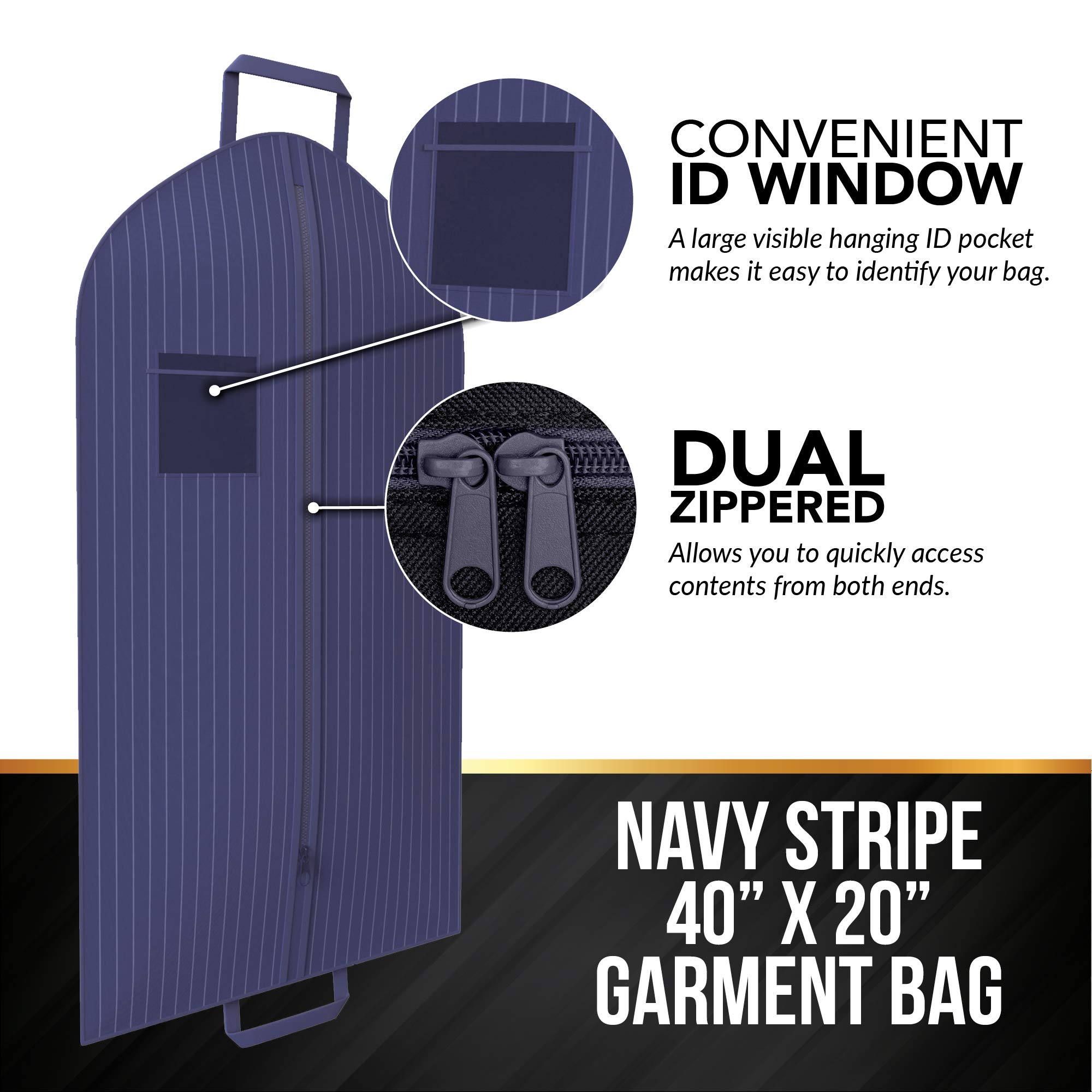 Premium Navy Suit Garment Travel Bags with ID Tag Window - Heavy Duty Yet Lightweight Luggage for Business Trips & Formal Events