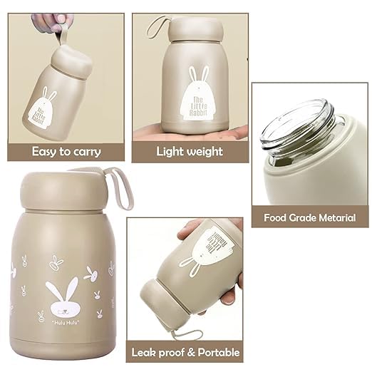 BuntyChiku Mini Glass Water Bottle - 12oz Leakproof Double Walled Insulated Coffee Travel Mug for Hot & Cold Drinks - Perfect for Office, School, Hiking, Picnics & Daily Commute