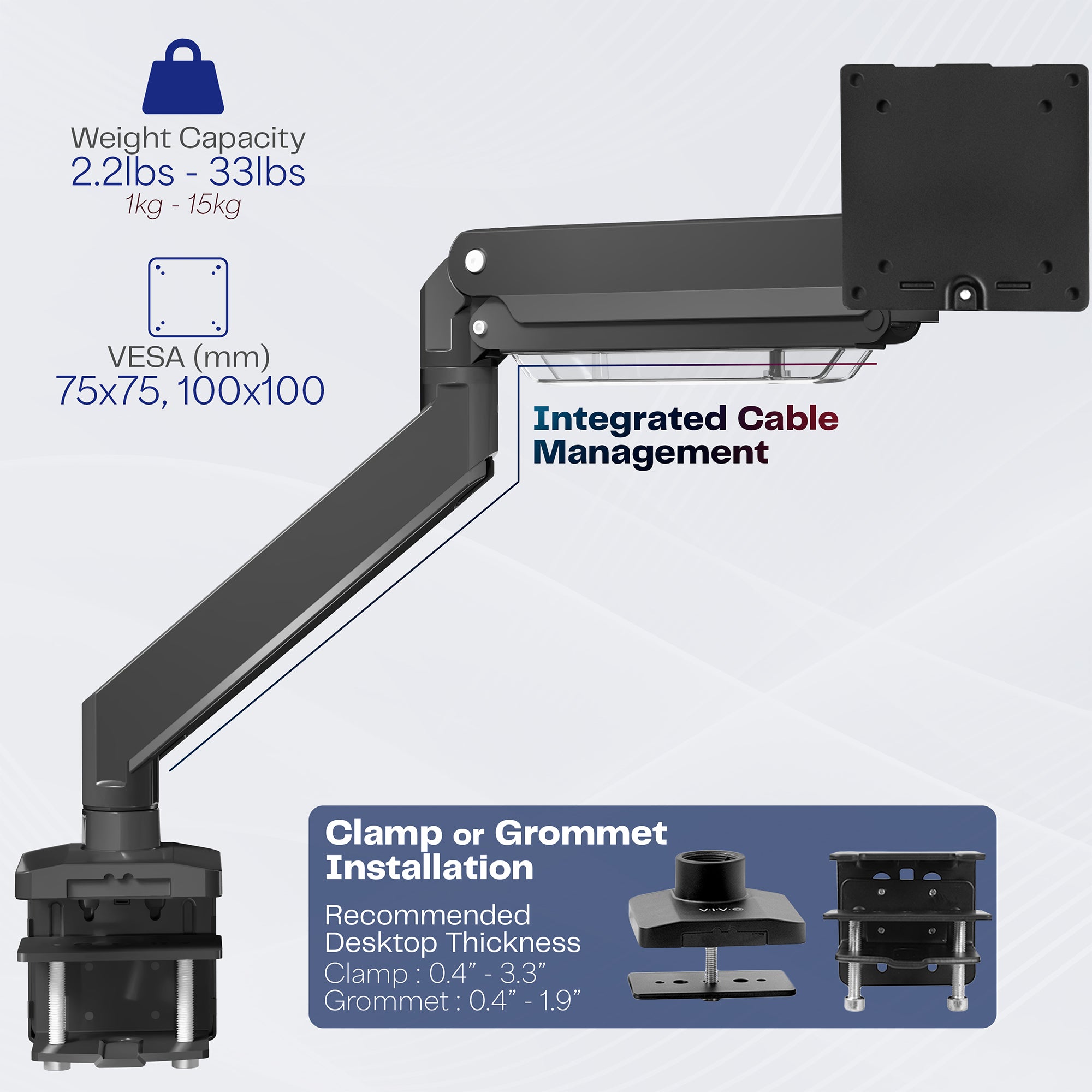 Pneumatic Arm Single Ultrawide Monitor Desk Mount - Holds Up to 49 Inch Screens for Home Office, Gaming & Workspace Setup