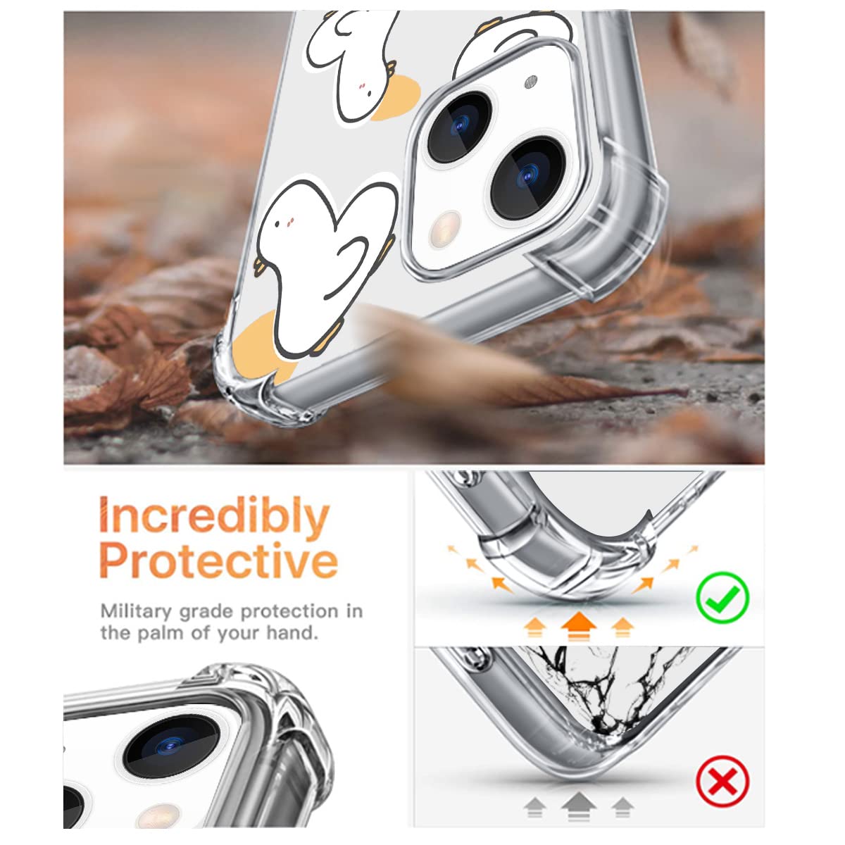 Cute Goose Phone Case for iPhone 13 Pro Max - Clear Soft TPU Shockproof Cover with Adorable White Goose Cartoon Pattern - Perfect Gift for Girls & Women (Ideal for Everyday Use, Work, School & Travel)