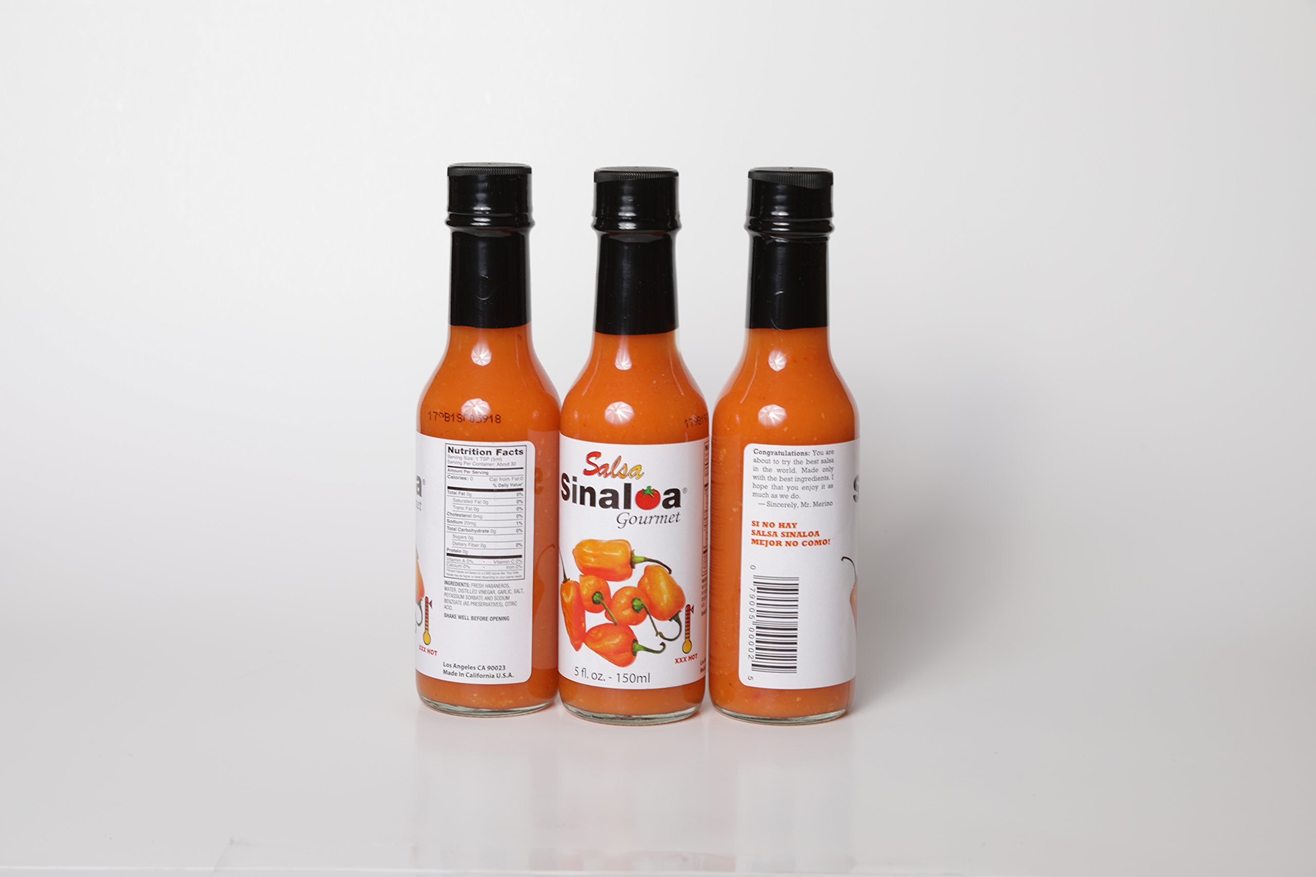 Spicy Habanero Hot Sauce Set of 3 Bottles - Salsa Sinaloa XXX Hot Chili Sauce - Perfect for Tacos, Wings, and Mexican Cuisine