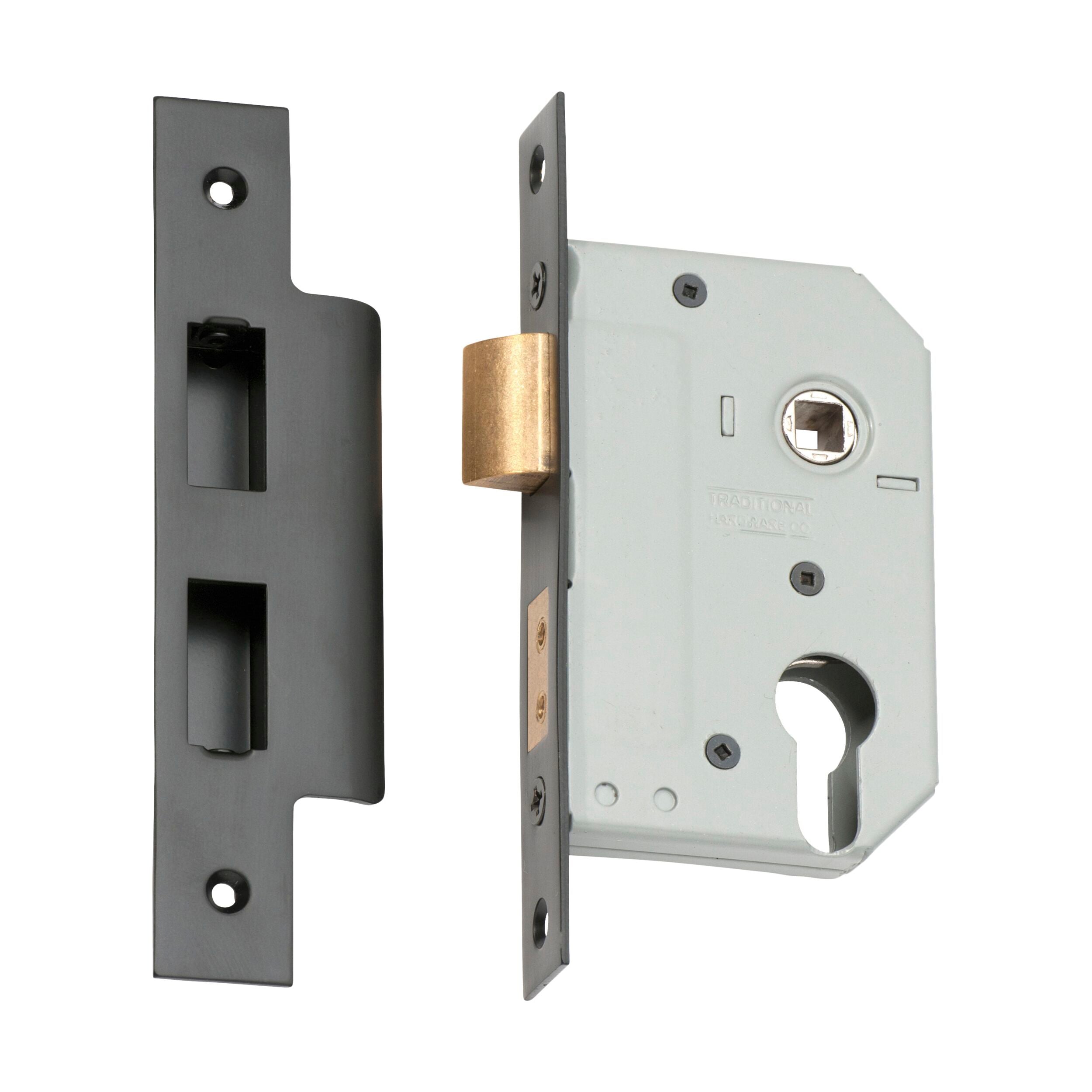 2184 Euro Mortice Lock - Matte Black Finish, CTC 47.5mm, Backset 46mm - Ideal for Residential & Commercial Door Security
