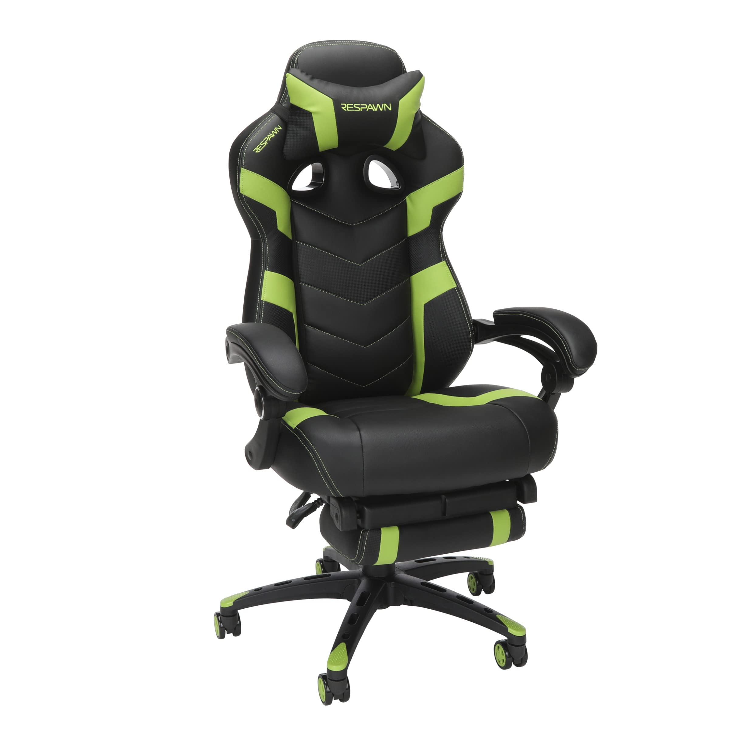 RESPAWN 110 Ergonomic Gaming Chair with Footrest Recliner - Racing Style High Back Office Chair for PC & Desk - 360° Swivel, Adjustable Lumbar Support & Headrest - Padded Armrests - Green (2021 Model) - Perfect for Gaming, Streaming & Home Office Workspace