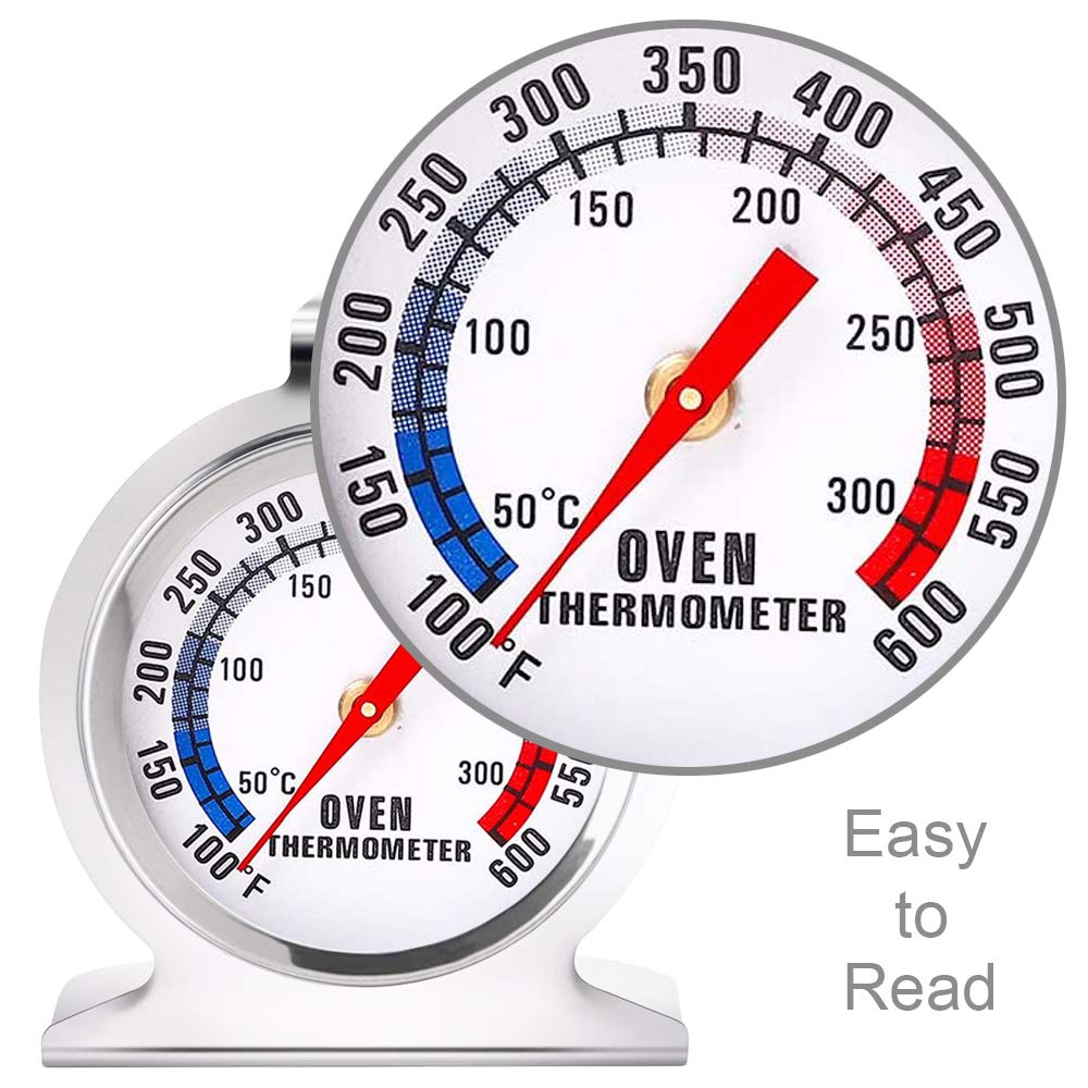 Anvin Large Dial Oven Thermometer - Dual Scale 50-300°C/100-600°F - Hanging & Standing Steel Cooking Thermometer for BBQ, Baking, Roasting - Perfect for Grills, Ovens, Smokers (Pack of 2)
