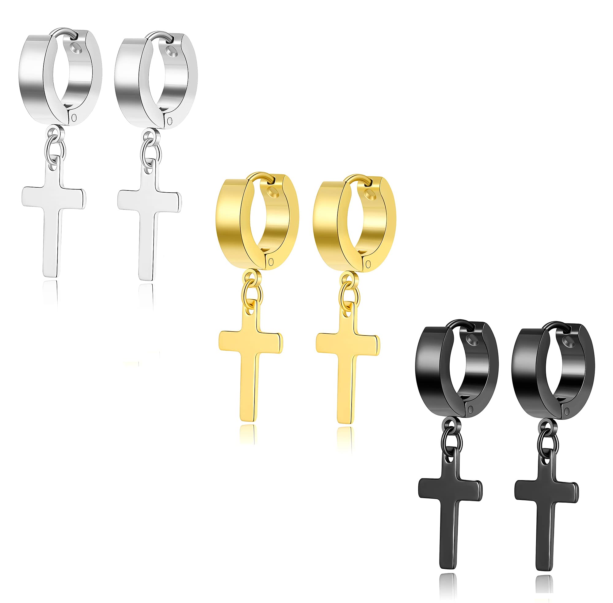 316L Stainless Steel Cross Dangle Hoop Earrings for Men & Women - Hypoallergenic, Lightweight - Perfect for Gifts, Parties, and Everyday Fashion Accessories
