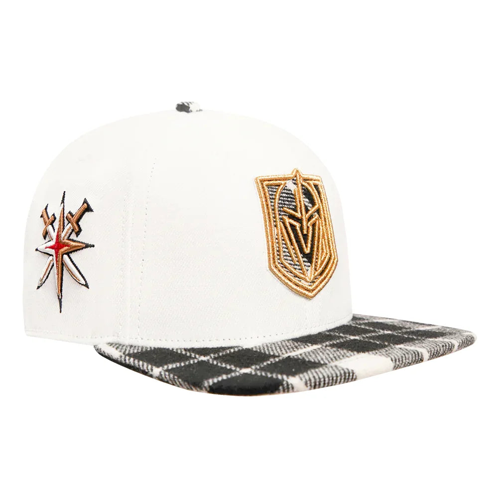 Pro Standard Vegas Golden Knights Unisex Plaid Snapback Hat - White Wool Brim, Adjustable Fit for Men & Women - Perfect for Sports Fans, Game Day, and Casual Outfits