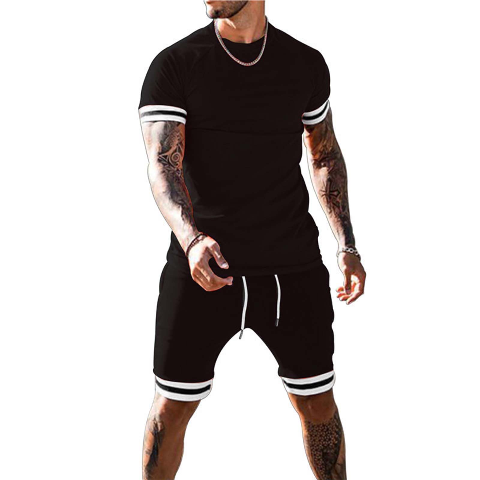 Men's 2-Piece Short Sets - Summer Short Sleeve Tracksuit Outfit with Pockets | Casual Lounge Wear & Athletic Comfort for Home, Gym, and Outdoor Activities